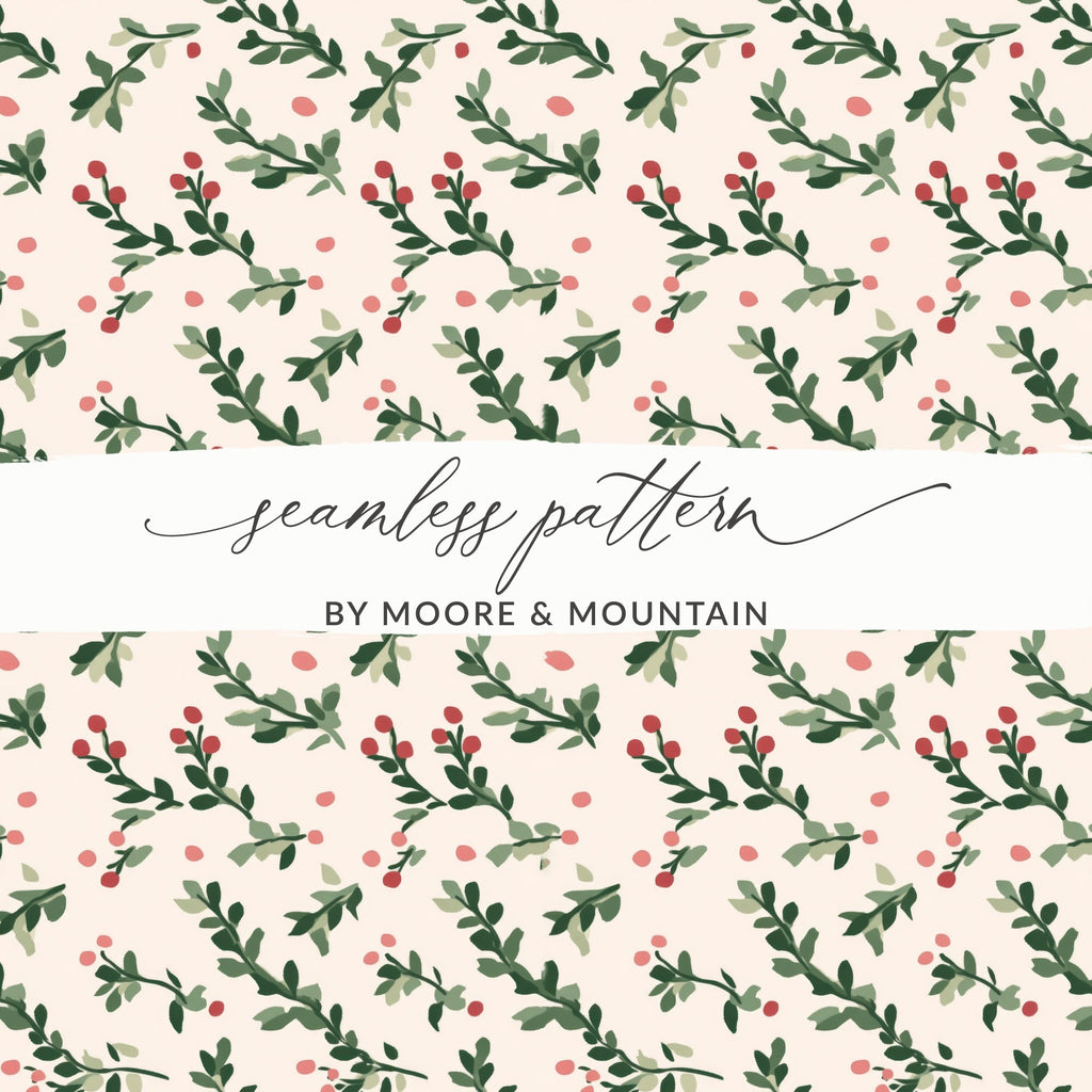 Green Leaves and Berry Design Seamless Pattern