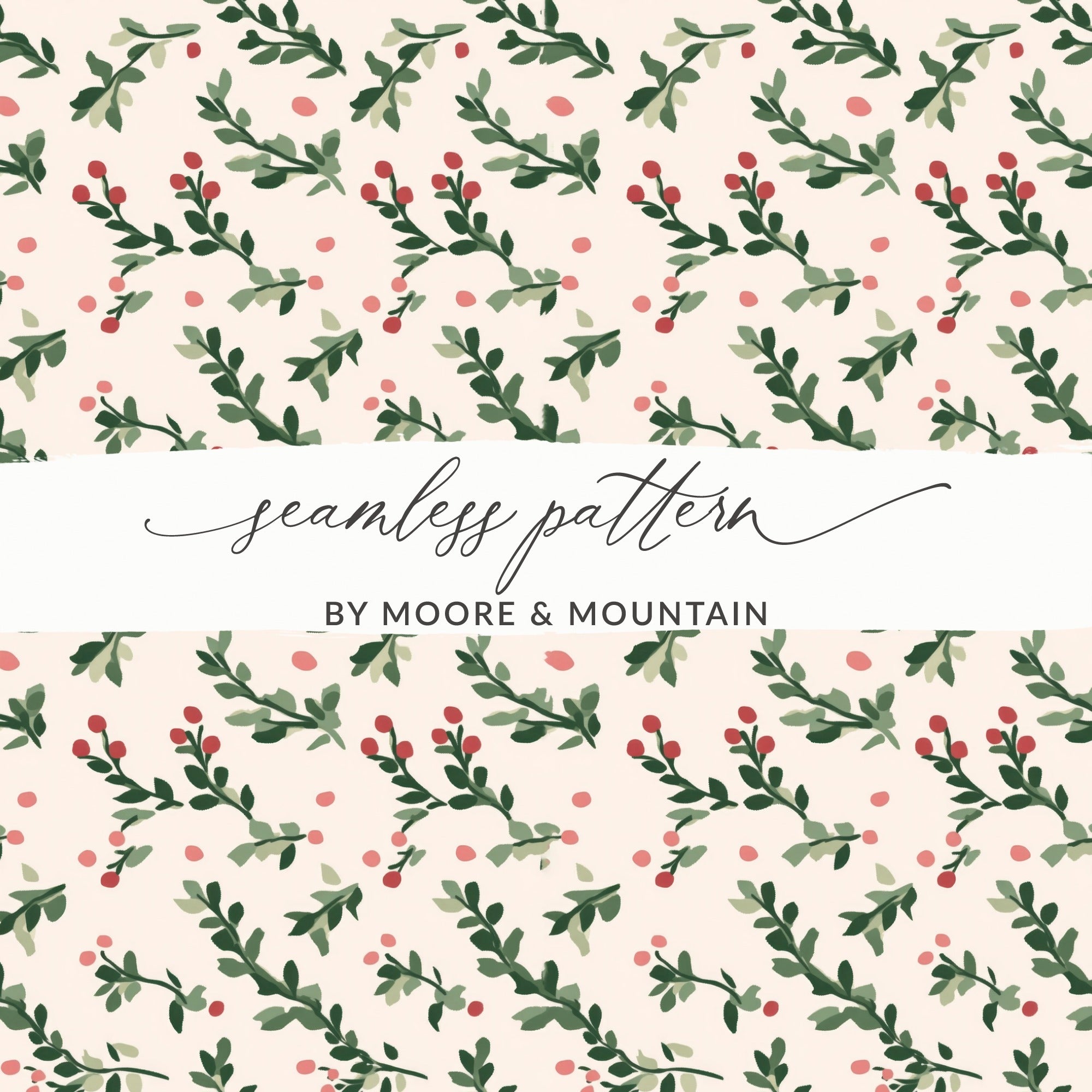 Green Leaves and Berry Design Seamless Pattern