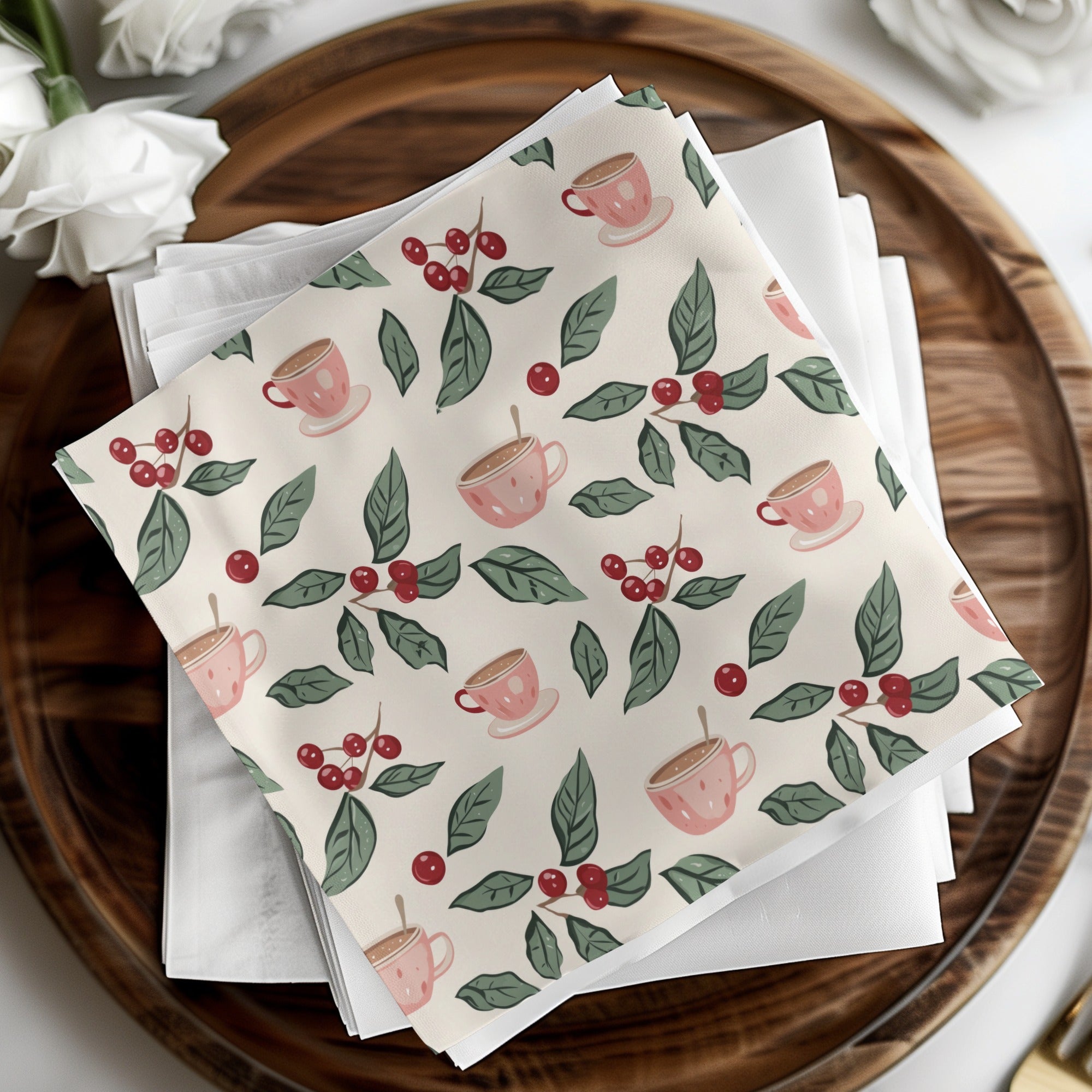 Cherry and Coffee Cup Patterned Napkin Set
