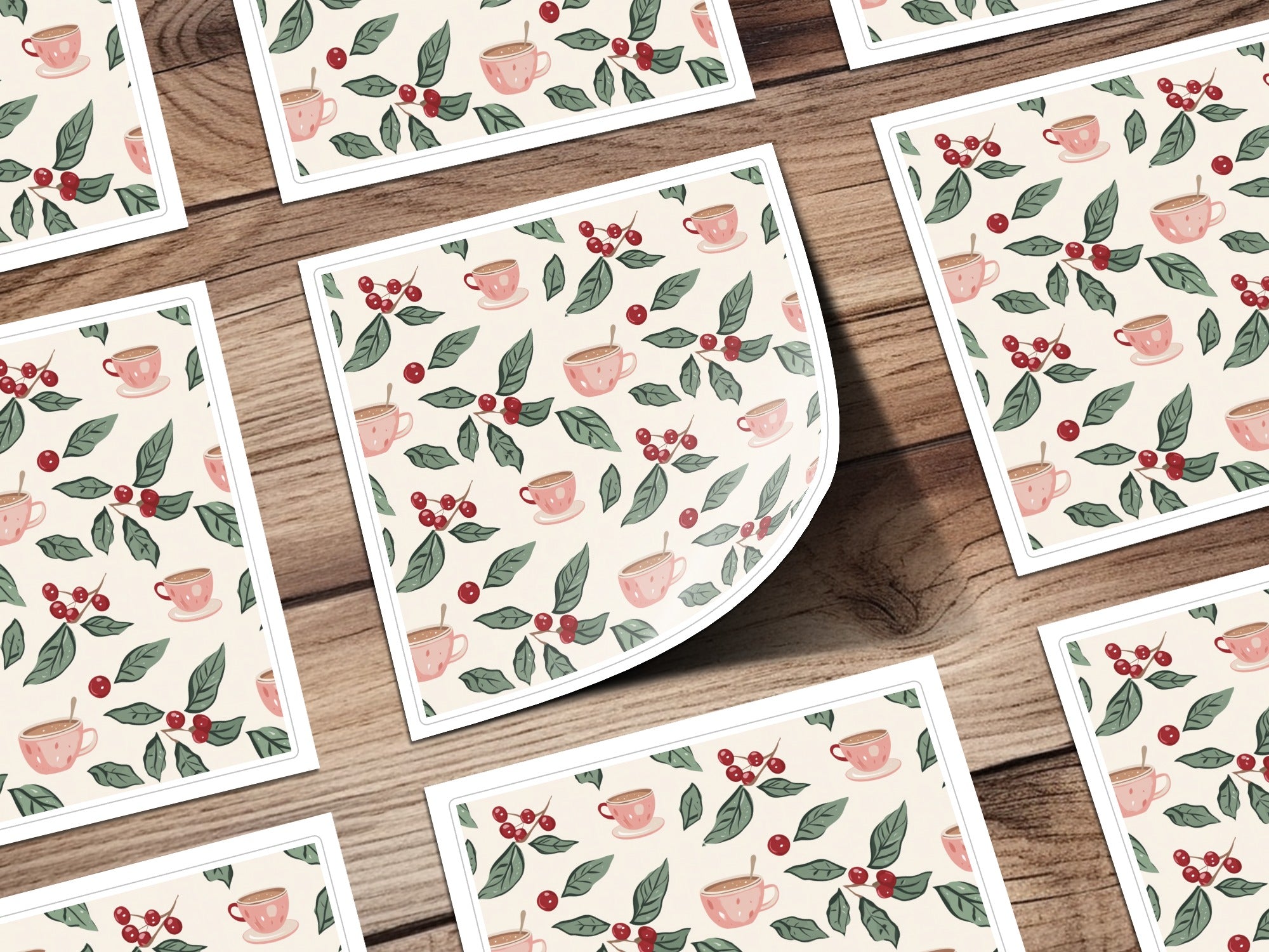 Cute Teacup and Leaves Pattern Sticker Sheets