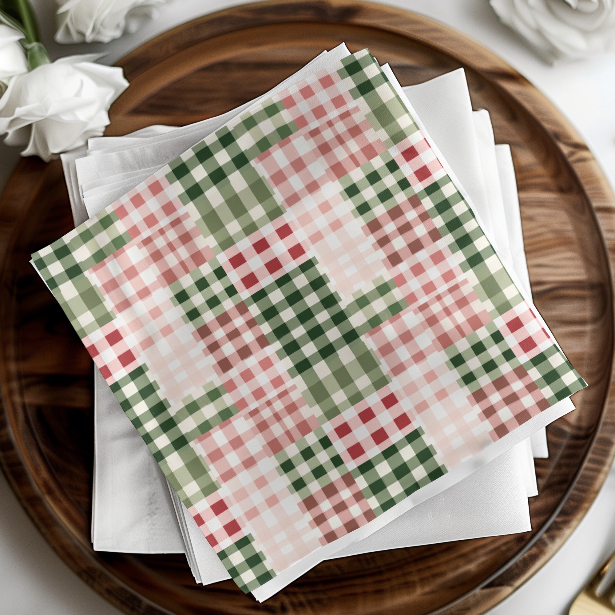 Pink Green White Checkered Pattern Print product