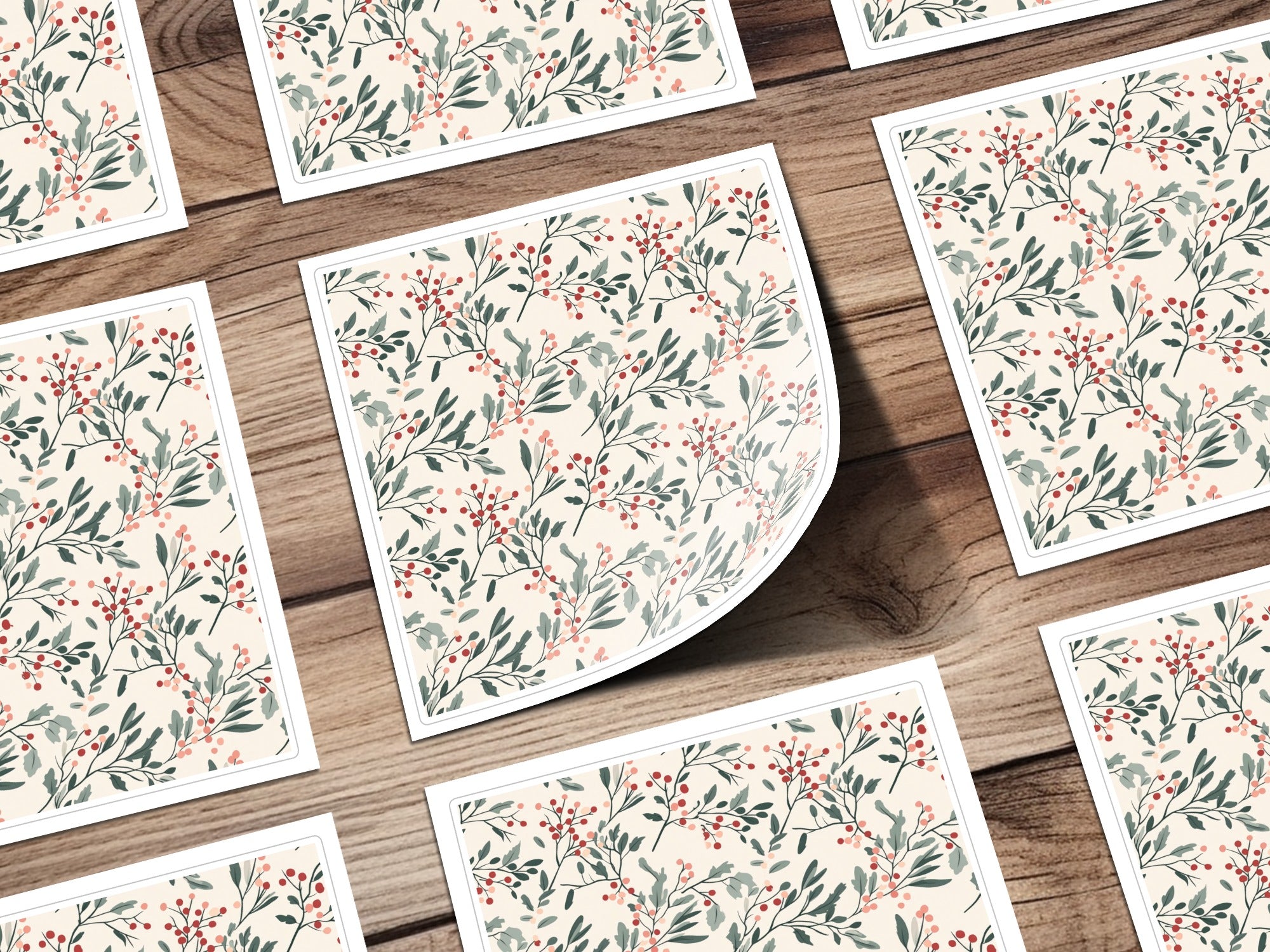 Botanical Pattern with Red Berries Stationery Design