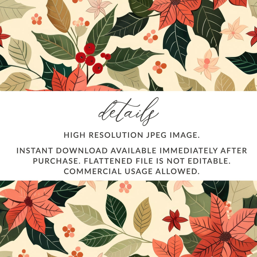 Christmas Poinsettia Digital Paper, Festive Seamless Pattern for Crafts and Design, Holiday Floral JPEG Files, Digital Download - Moore and Mountain