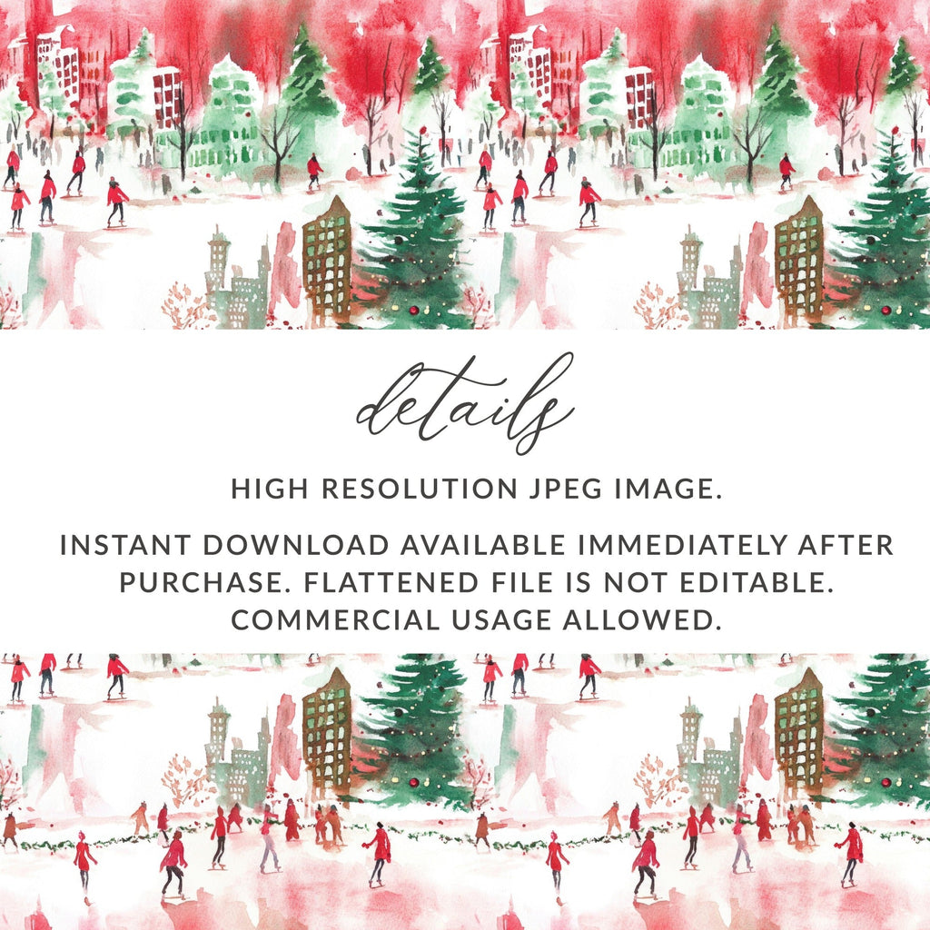 Christmas Scene Digital Paper, Winter City Pattern, Seamless Watercolor Art, Festive Design Download, Holiday Print, Xmas Digital Product - Moore and Mountain