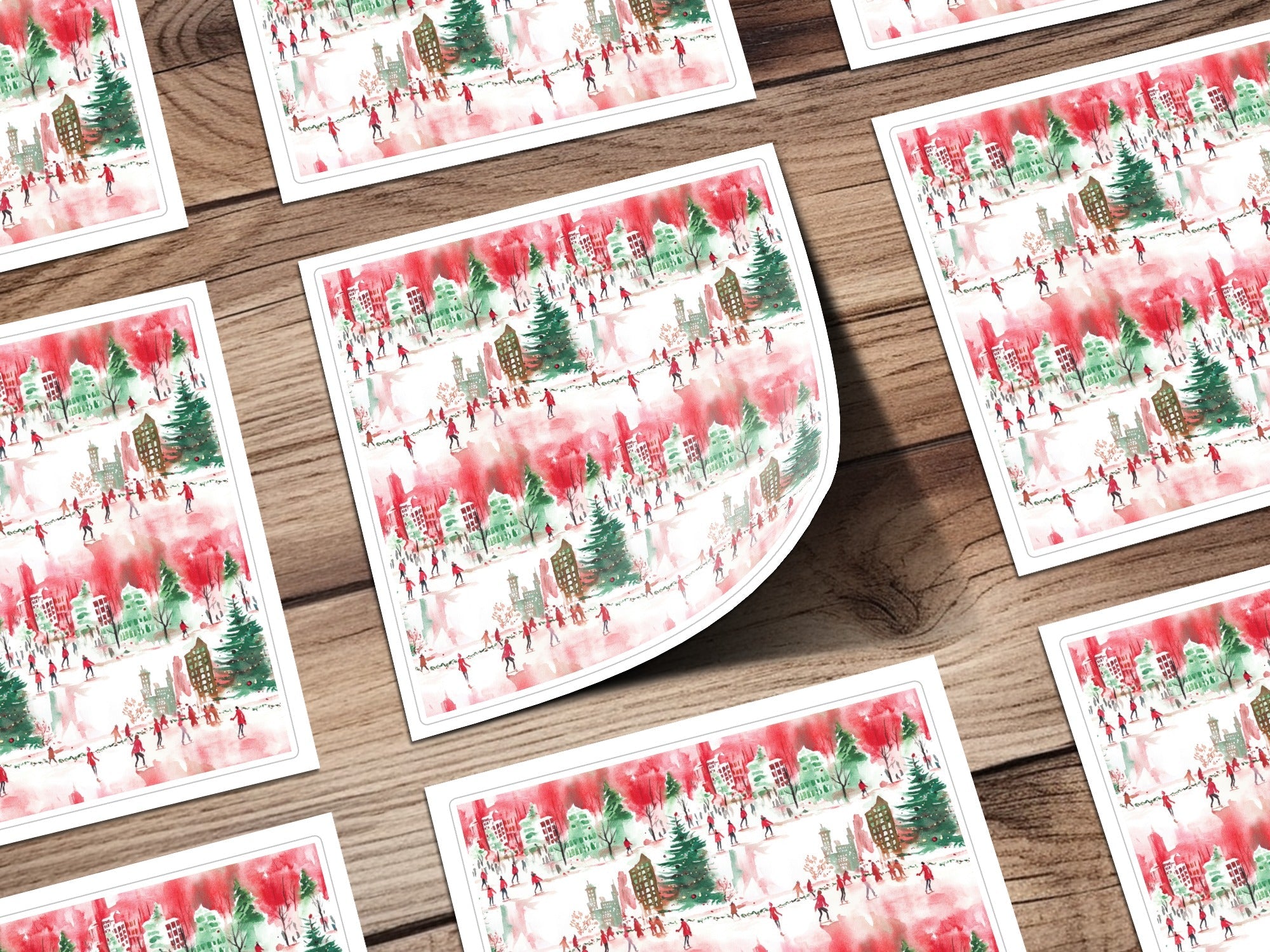 Christmas Scene Digital Paper, Winter City Pattern, Seamless Watercolor Art, Festive Design Download, Holiday Print, Xmas Digital Product - Moore and Mountain