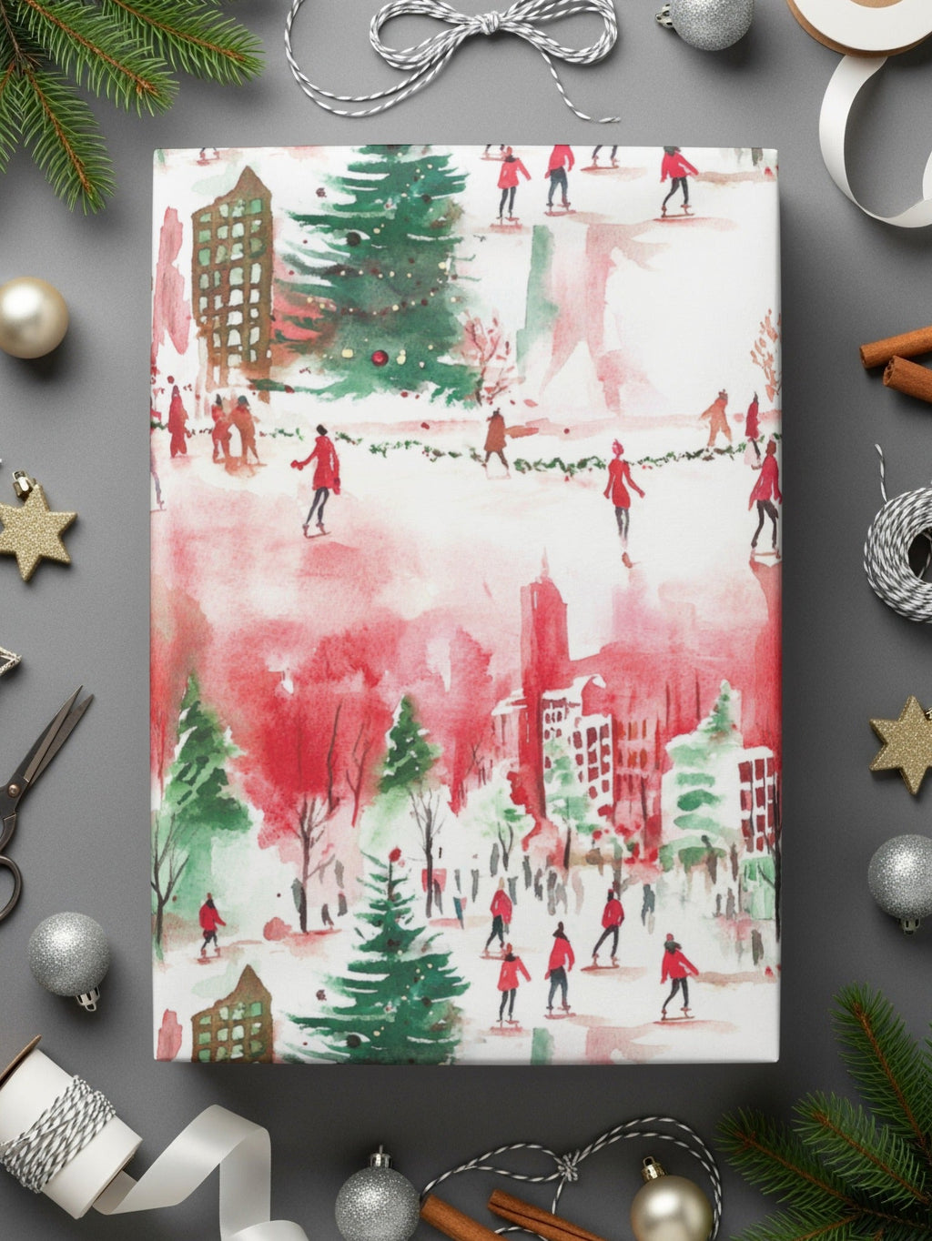 Christmas Scene Digital Paper, Winter City Pattern, Seamless Watercolor Art, Festive Design Download, Holiday Print, Xmas Digital Product - Moore and Mountain