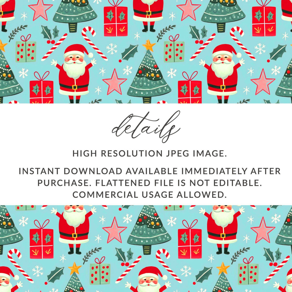 Christmas Seamless Pattern, Holiday Digital Paper, Santa Claus Tree Gift Wrap, Festive Design Download - Moore and Mountain