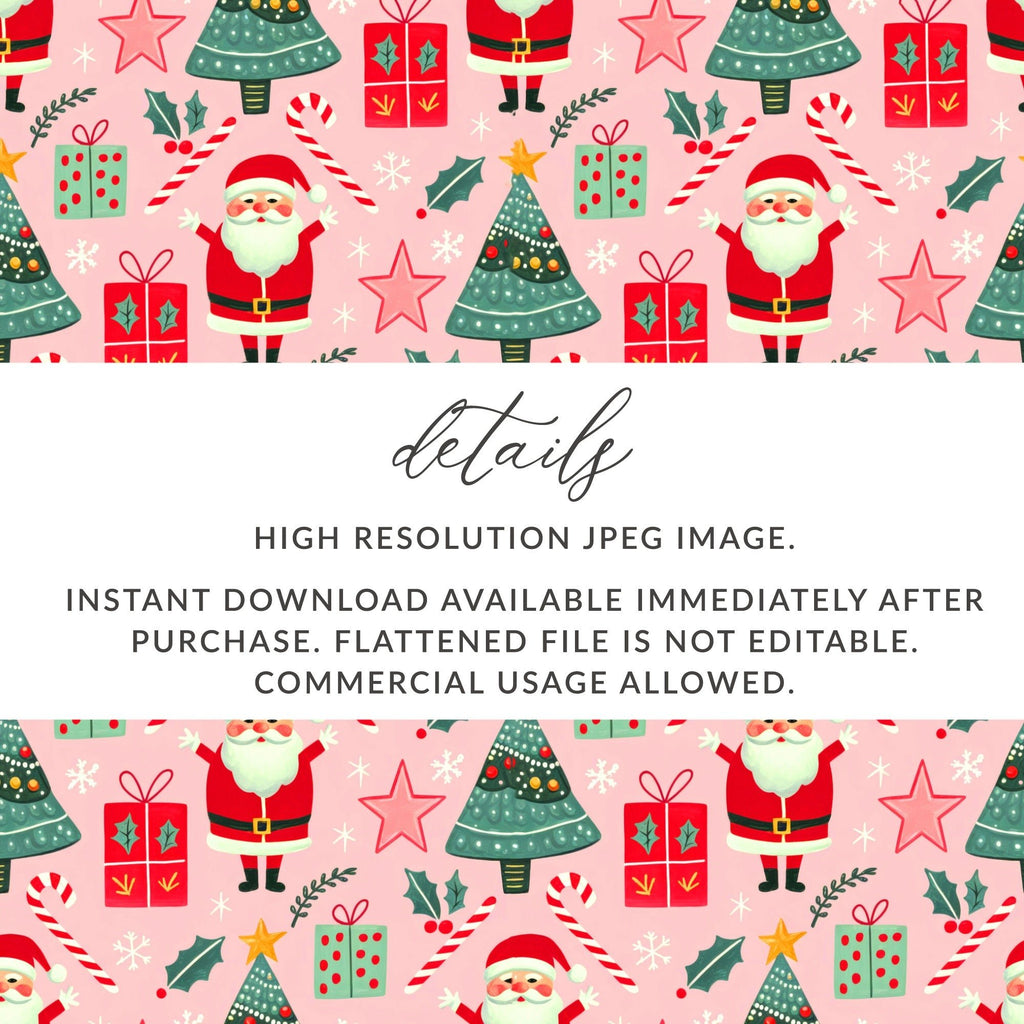 Christmas Seamless Pattern, Holiday Digital Paper, Santa Tree Gift Wrap, Cute Xmas Background, Festive Fabric Design, JPEG Download - Moore and Mountain