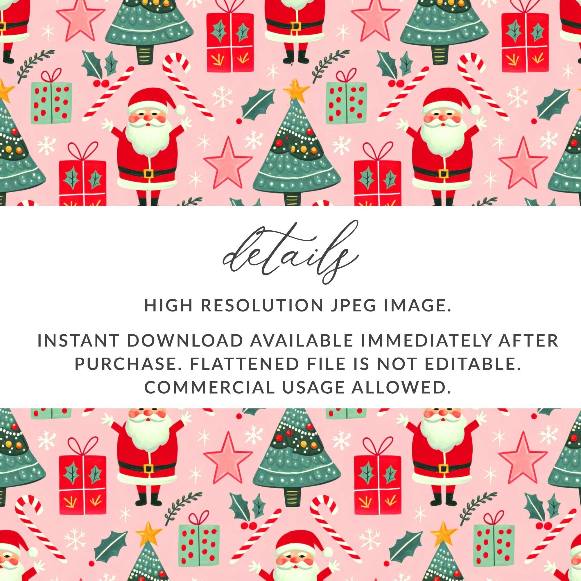 Christmas Seamless Pattern, Holiday Digital Paper, Santa Tree Gift Wrap, Cute Xmas Background, Festive Fabric Design, JPEG Download - Moore and Mountain