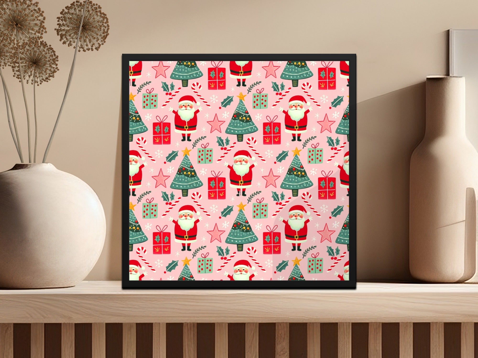 Christmas Seamless Pattern, Holiday Digital Paper, Santa Tree Gift Wrap, Cute Xmas Background, Festive Fabric Design, JPEG Download - Moore and Mountain