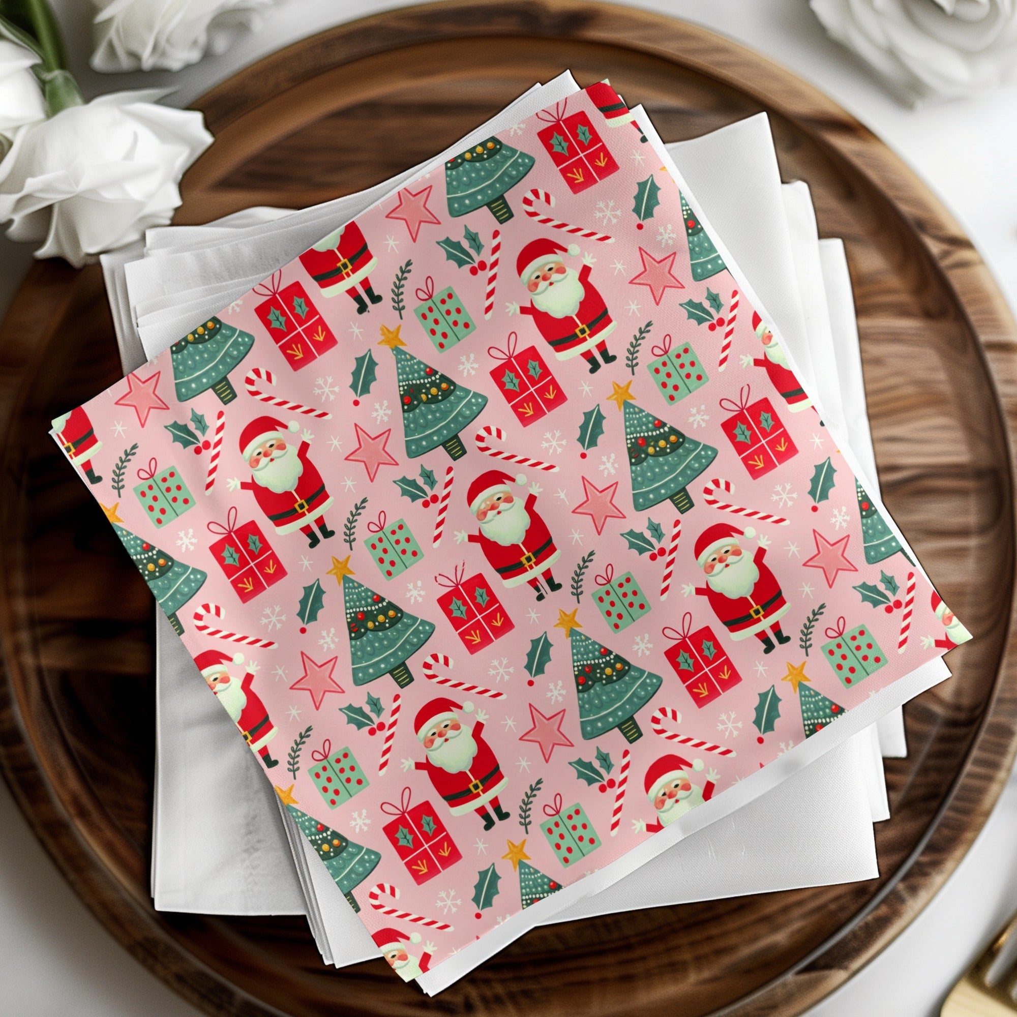 Christmas Seamless Pattern, Holiday Digital Paper, Santa Tree Gift Wrap, Cute Xmas Background, Festive Fabric Design, JPEG Download - Moore and Mountain