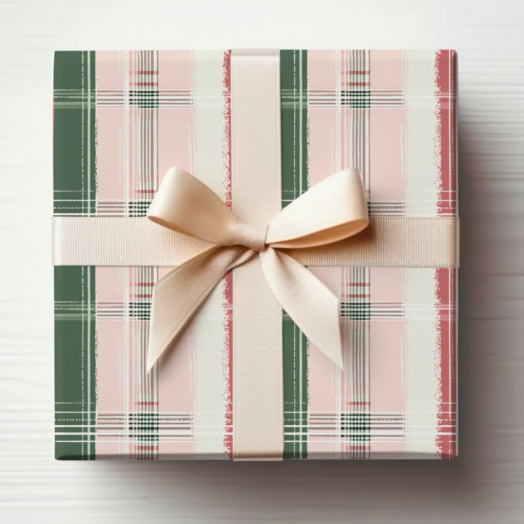 Elegant Pink and Green Plaid Gift Wrap Box