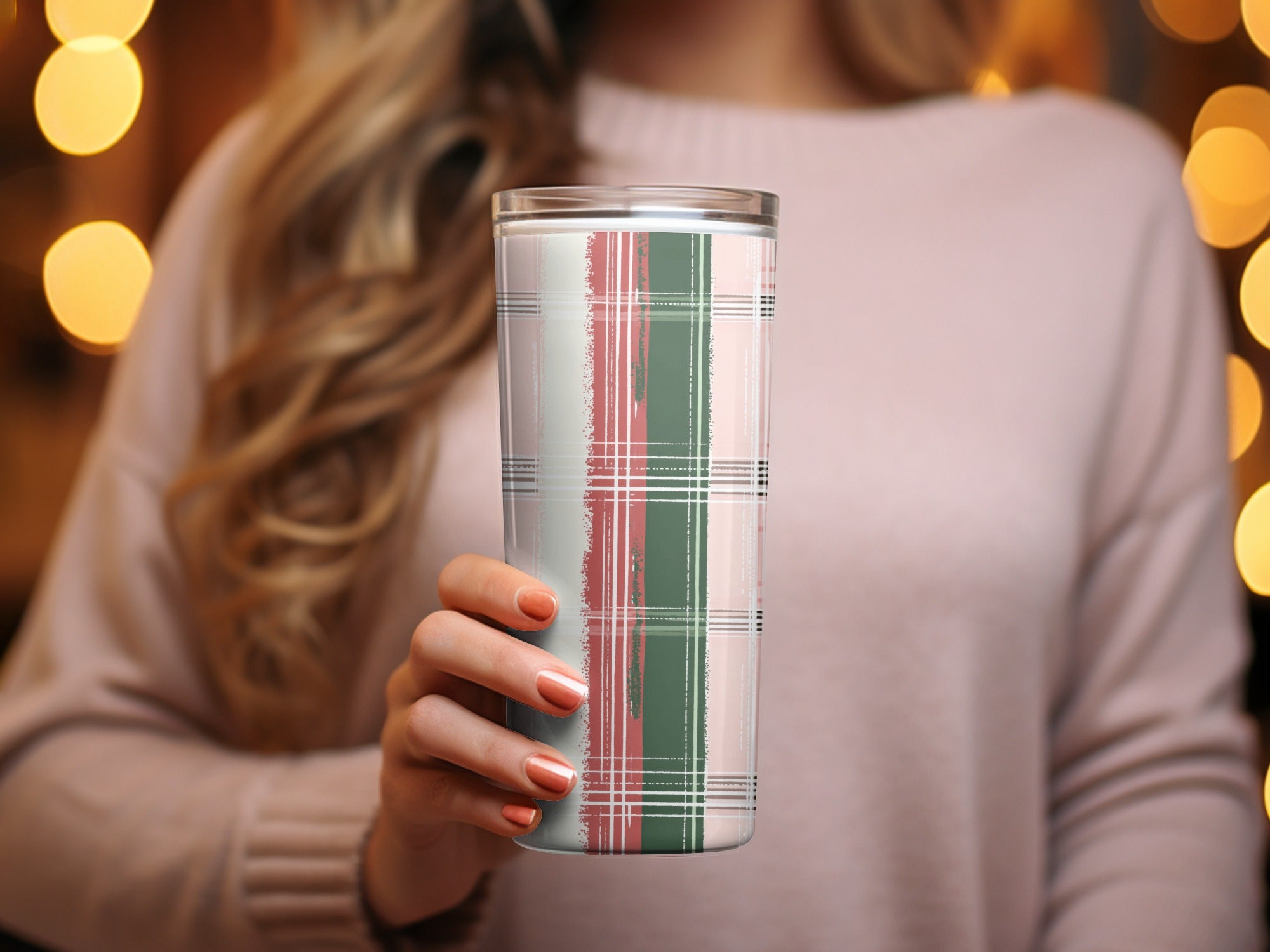 Festive Red and Green Plaid Insulated Tumbler Cup