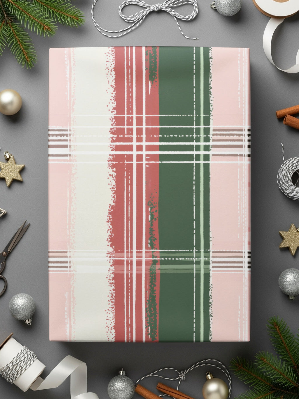 Festive Plaid Wrapping Paper for Holidays Christmas Gift