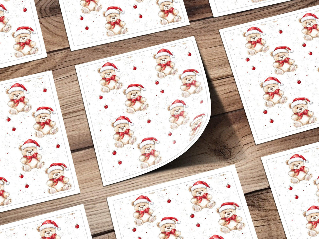 Christmas Teddy Bear Digital Seamless Pattern, Holiday Repeat Pattern, Xmas Bear for Fabric, 12x12 JPEG, 2 Scales, Digital Download - Moore and Mountain