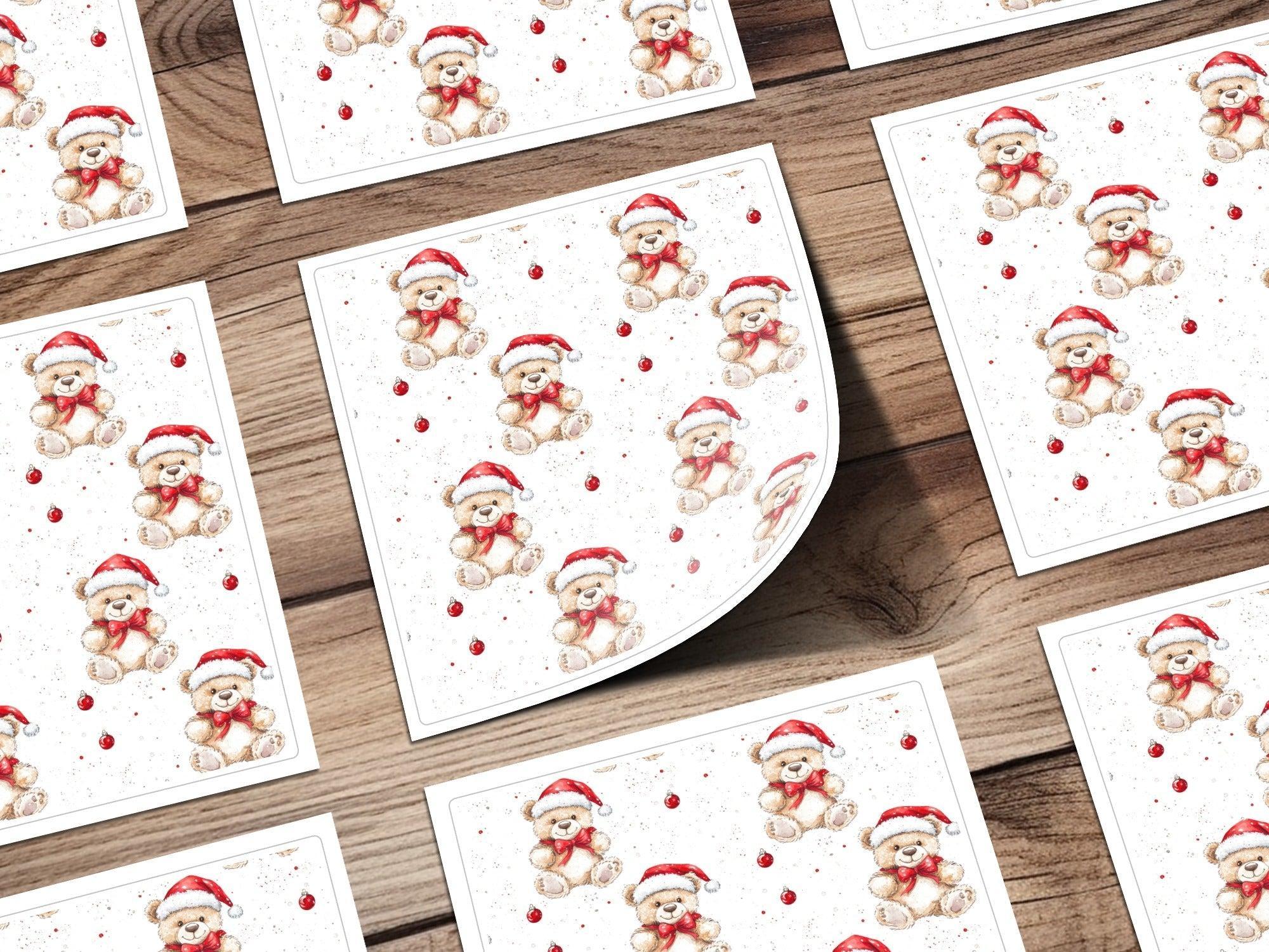 Christmas Teddy Bear Digital Seamless Pattern, Holiday Repeat Pattern, Xmas Bear for Fabric, 12x12 JPEG, 2 Scales, Digital Download - Moore and Mountain