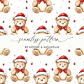 Christmas Teddy Bear Seamless Pattern, Holiday Digital Paper, Watercolor Repeat Pattern, Festive Bears, Digital Download 12x12 inches - Moore and Mountain