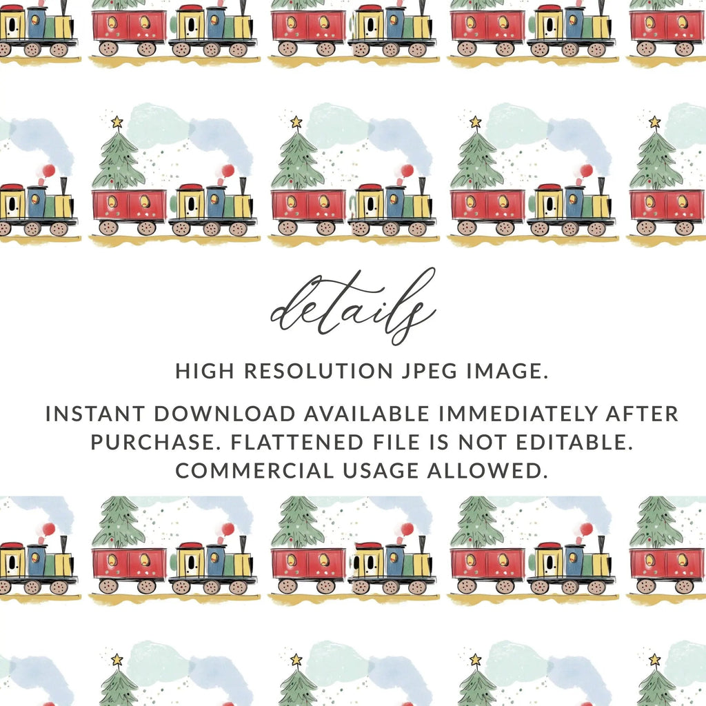 Christmas Train Digital Paper, Holiday Seamless Pattern, Winter Digital Background, Scrapbooking, Fabric Design, Digital Download - Moore and Mountain