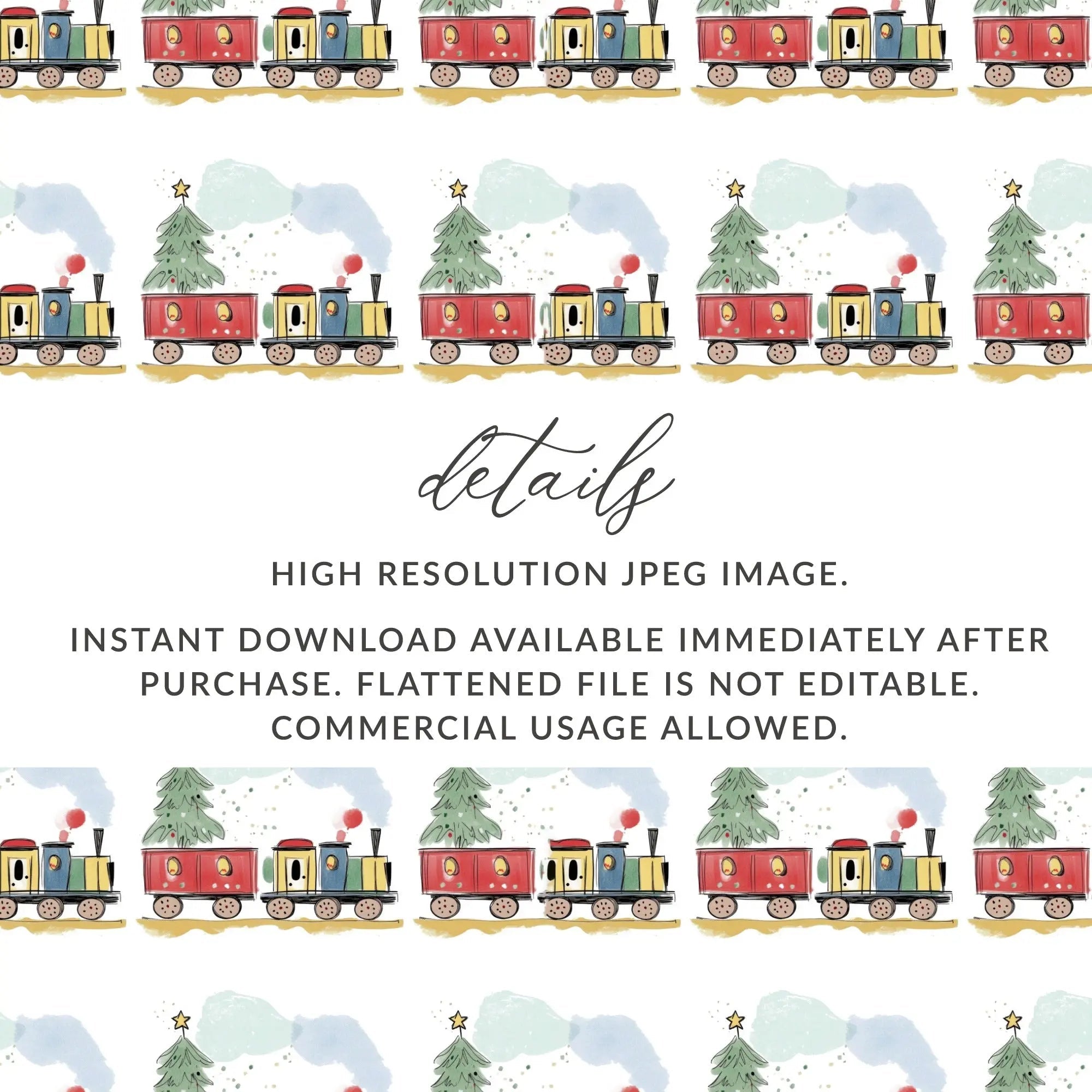 Christmas Train Digital Paper, Holiday Seamless Pattern, Winter Digital Background, Scrapbooking, Fabric Design, Digital Download - Moore and Mountain