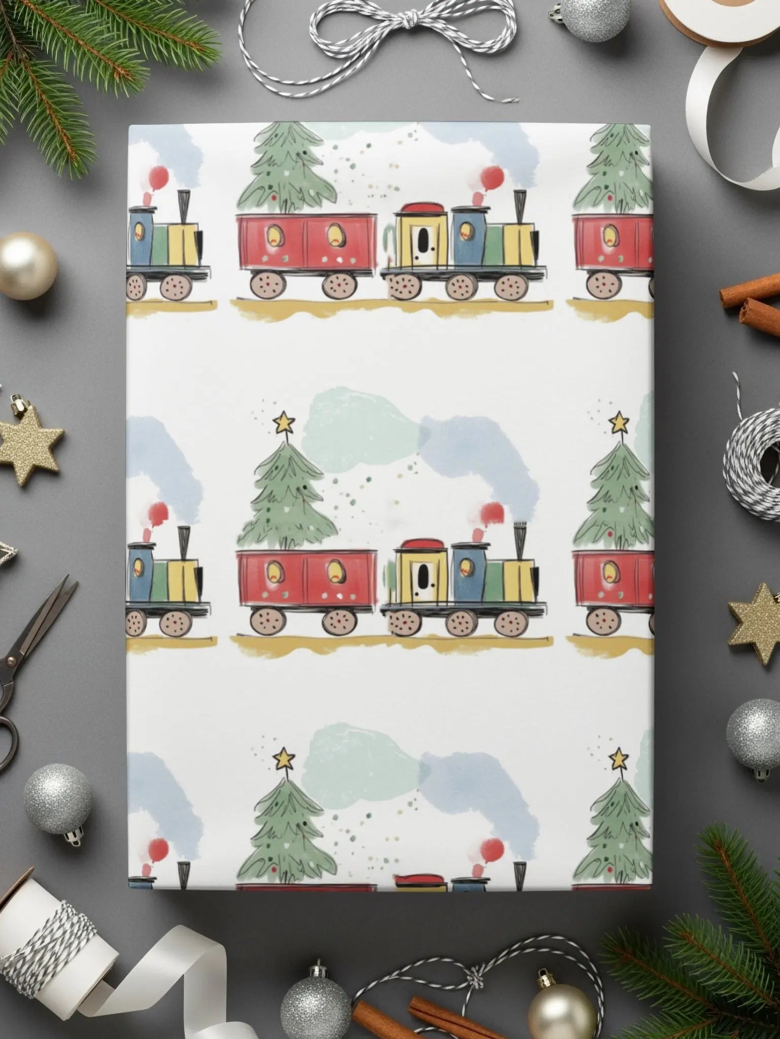 Christmas Train Digital Paper, Holiday Seamless Pattern, Winter Digital Background, Scrapbooking, Fabric Design, Digital Download - Moore and Mountain