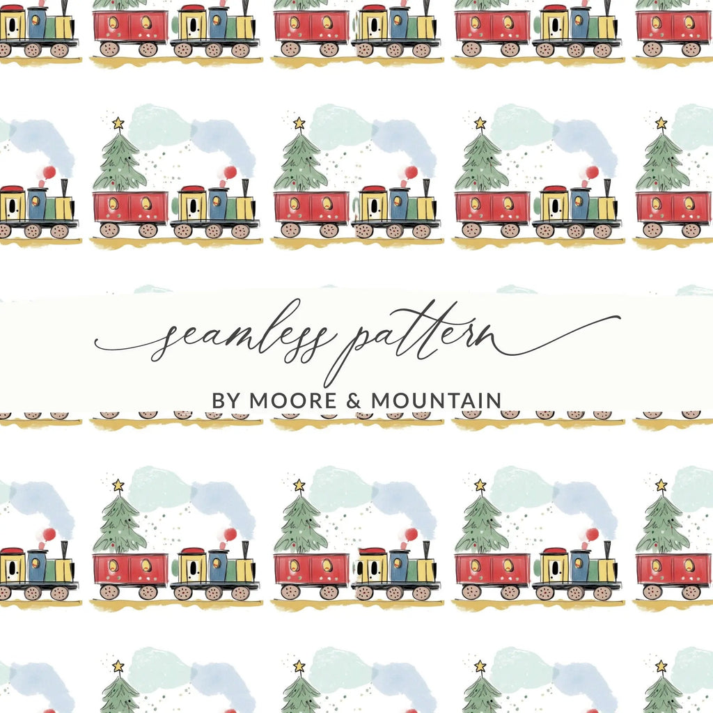 Christmas Train Digital Paper, Holiday Seamless Pattern, Winter Digital Background, Scrapbooking, Fabric Design, Digital Download - Moore and Mountain