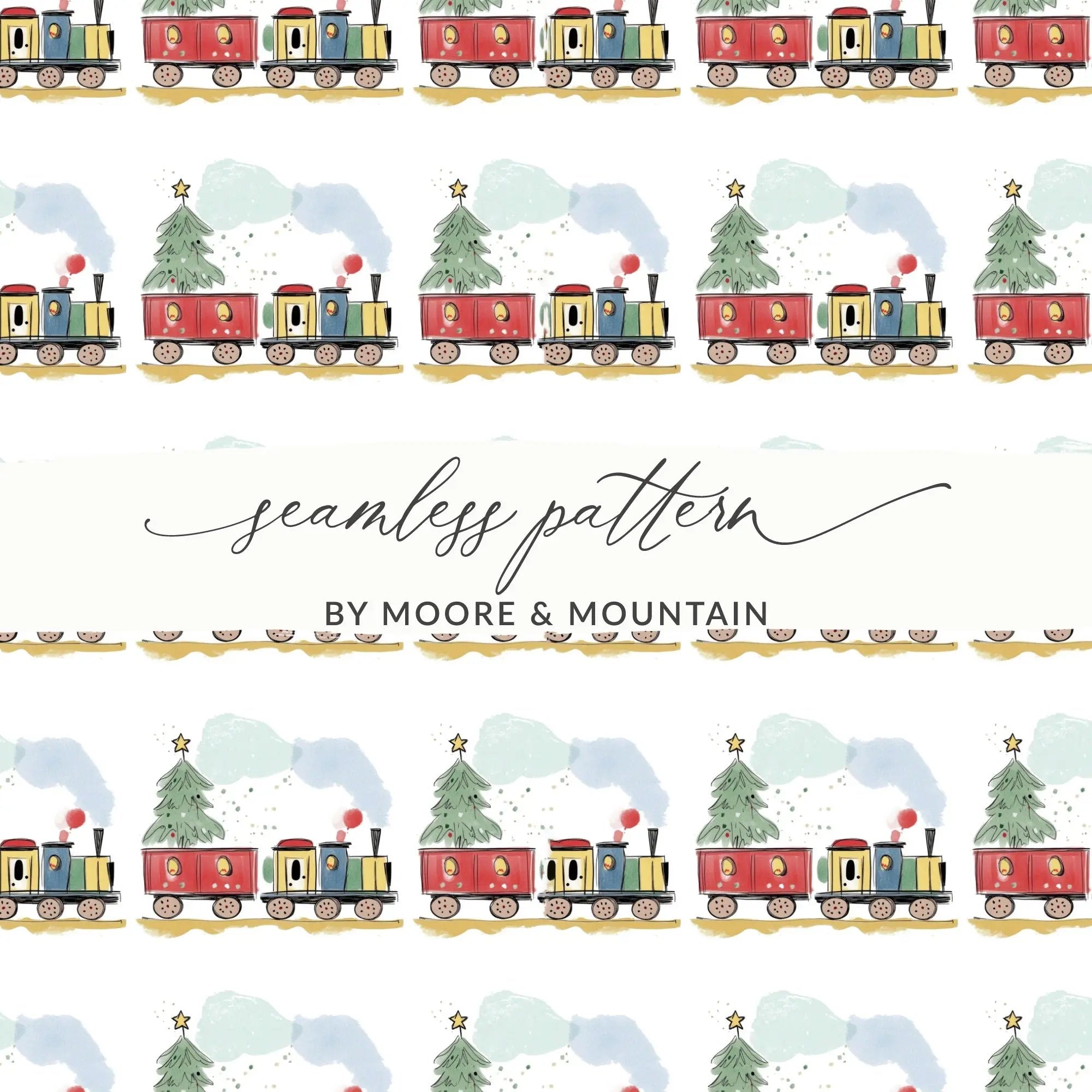 Christmas Train Digital Paper, Holiday Seamless Pattern, Winter Digital Background, Scrapbooking, Fabric Design, Digital Download - Moore and Mountain