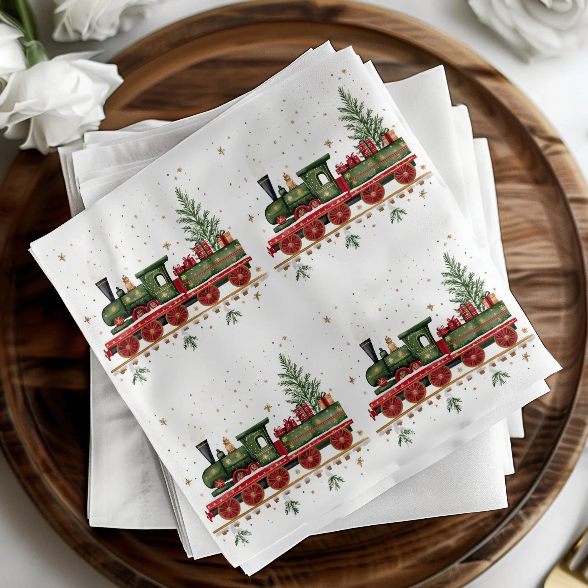 Christmas Train Digital Seamless Pattern, Holiday Train Clipart, Festive Train Repeating Pattern, Winter Digital Paper for Fabric, Crafts - Moore and Mountain