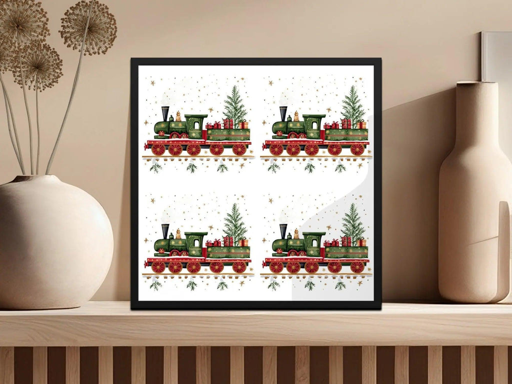 Christmas Train Digital Seamless Pattern, Holiday Train Clipart, Festive Train Repeating Pattern, Winter Digital Paper for Fabric, Crafts - Moore and Mountain