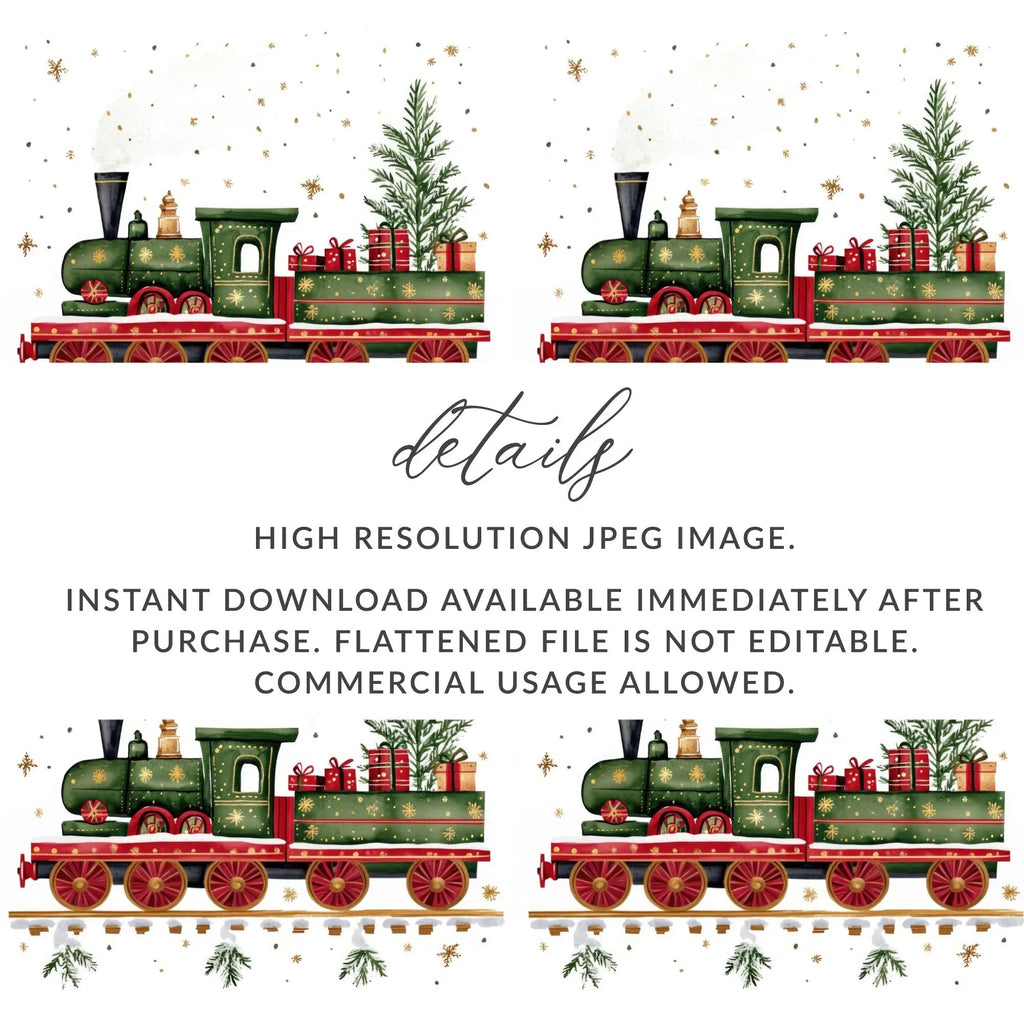 Christmas Train Digital Seamless Pattern, Holiday Train Clipart, Festive Train Repeating Pattern, Winter Digital Paper for Fabric, Crafts - Moore and Mountain