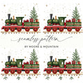 Christmas Train Digital Seamless Pattern, Holiday Train Clipart, Festive Train Repeating Pattern, Winter Digital Paper for Fabric, Crafts - Moore and Mountain
