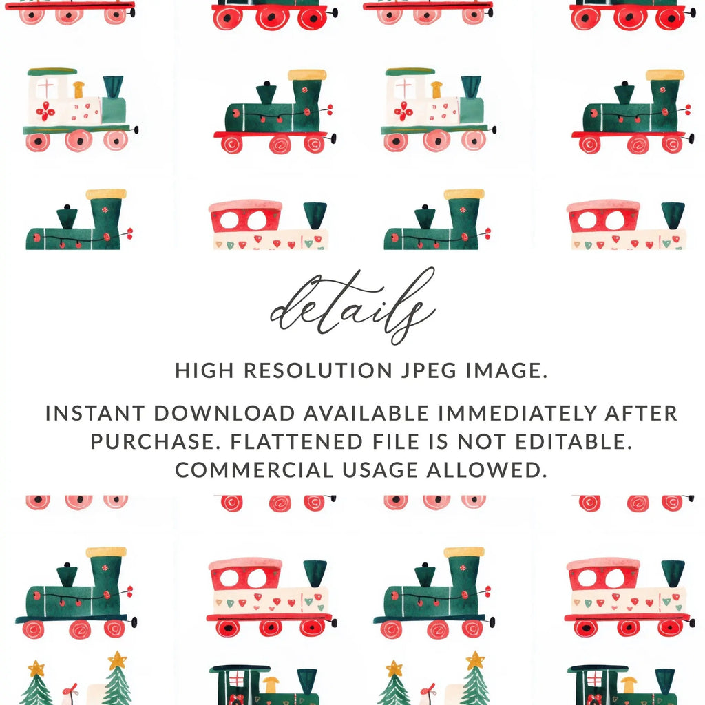Christmas Train Seamless Pattern Digital Paper, Holiday Train Digital, Festive Train Repeat Pattern, Christmas Digital Download - Moore and Mountain