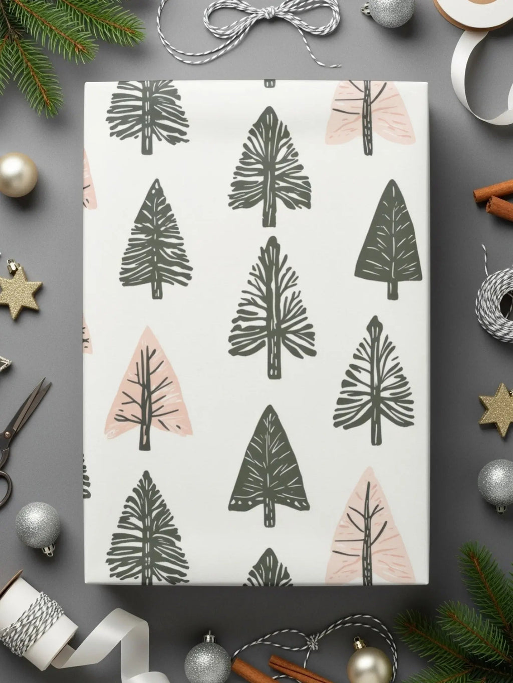 Christmas Tree Digital Paper, Festive Seamless Pattern, Holiday Digital Paper, Winter Forest Pattern, Commercial Use Digital Background - Moore and Mountain