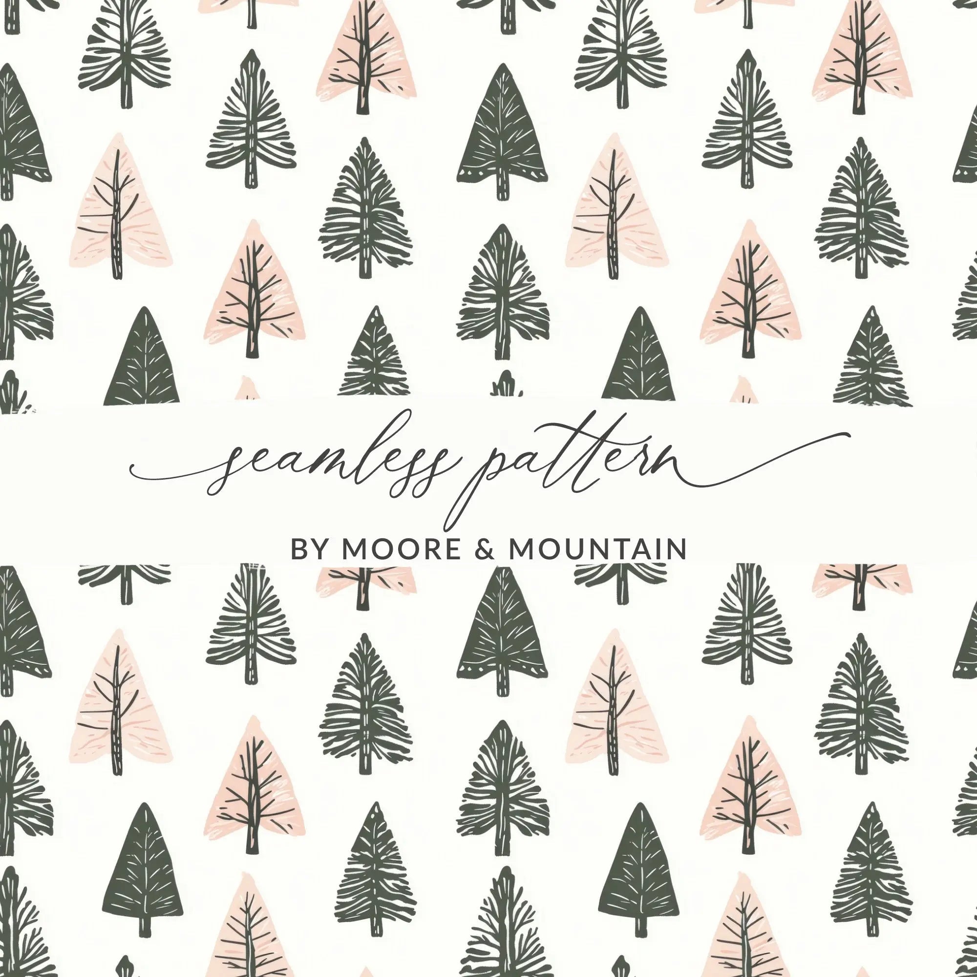 Christmas Tree Digital Paper, Festive Seamless Pattern, Holiday Digital Paper, Winter Forest Pattern, Commercial Use Digital Background - Moore and Mountain
