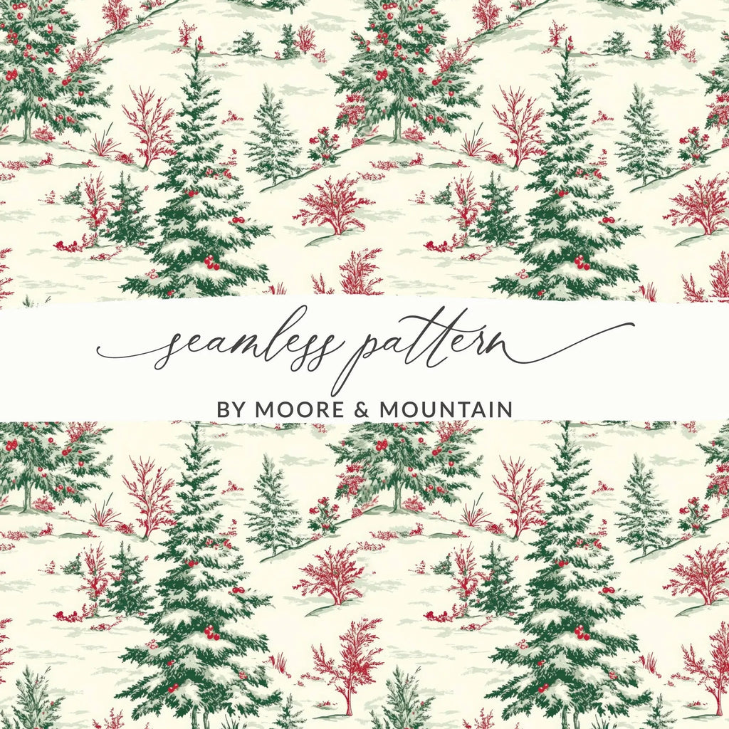 Christmas Tree Digital Seamless Pattern, Holiday Digital Paper, Winter Landscape, Christmas Design, Festive Digital Paper, Xmas Repeat - Moore and Mountain
