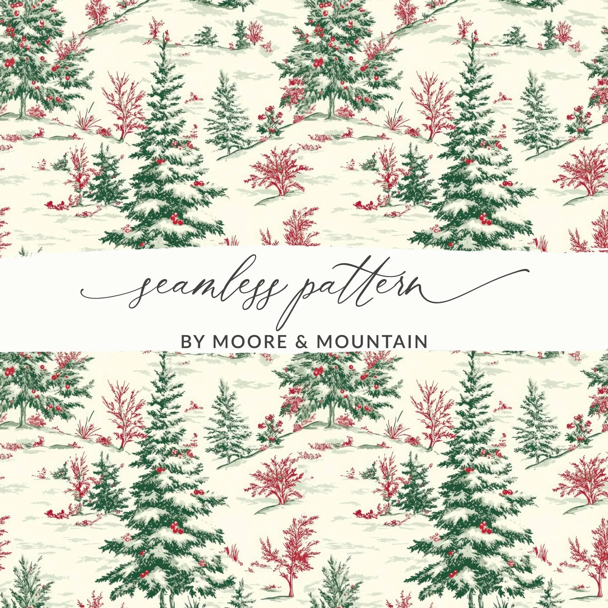 Christmas Tree Digital Seamless Pattern, Holiday Digital Paper, Winter Landscape, Christmas Design, Festive Digital Paper, Xmas Repeat - Moore and Mountain