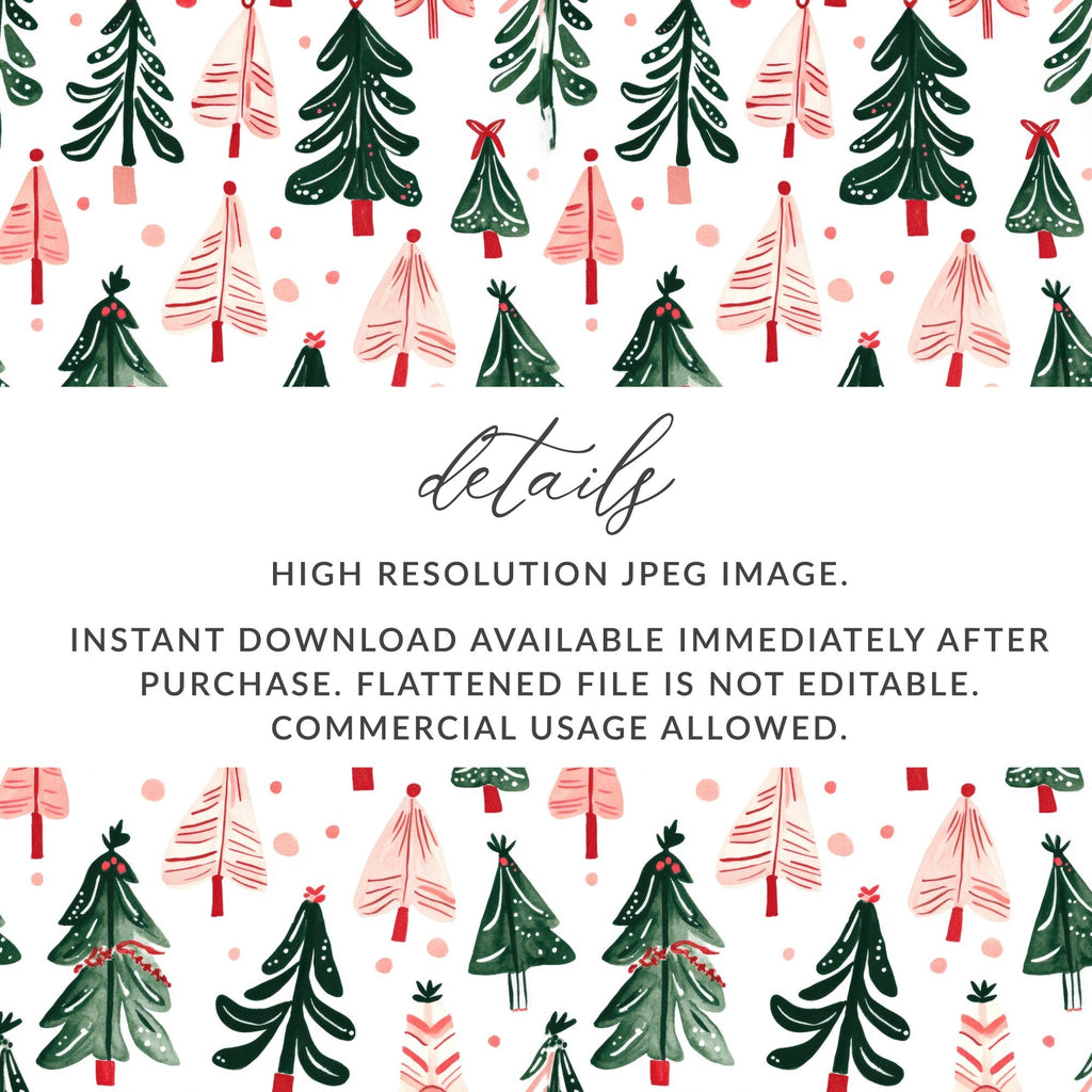 Christmas Tree Pattern Digital Paper, Holiday Trees Seamless Pattern, Festive Digital Download, Scrapbooking Paper Pack - Moore and Mountain