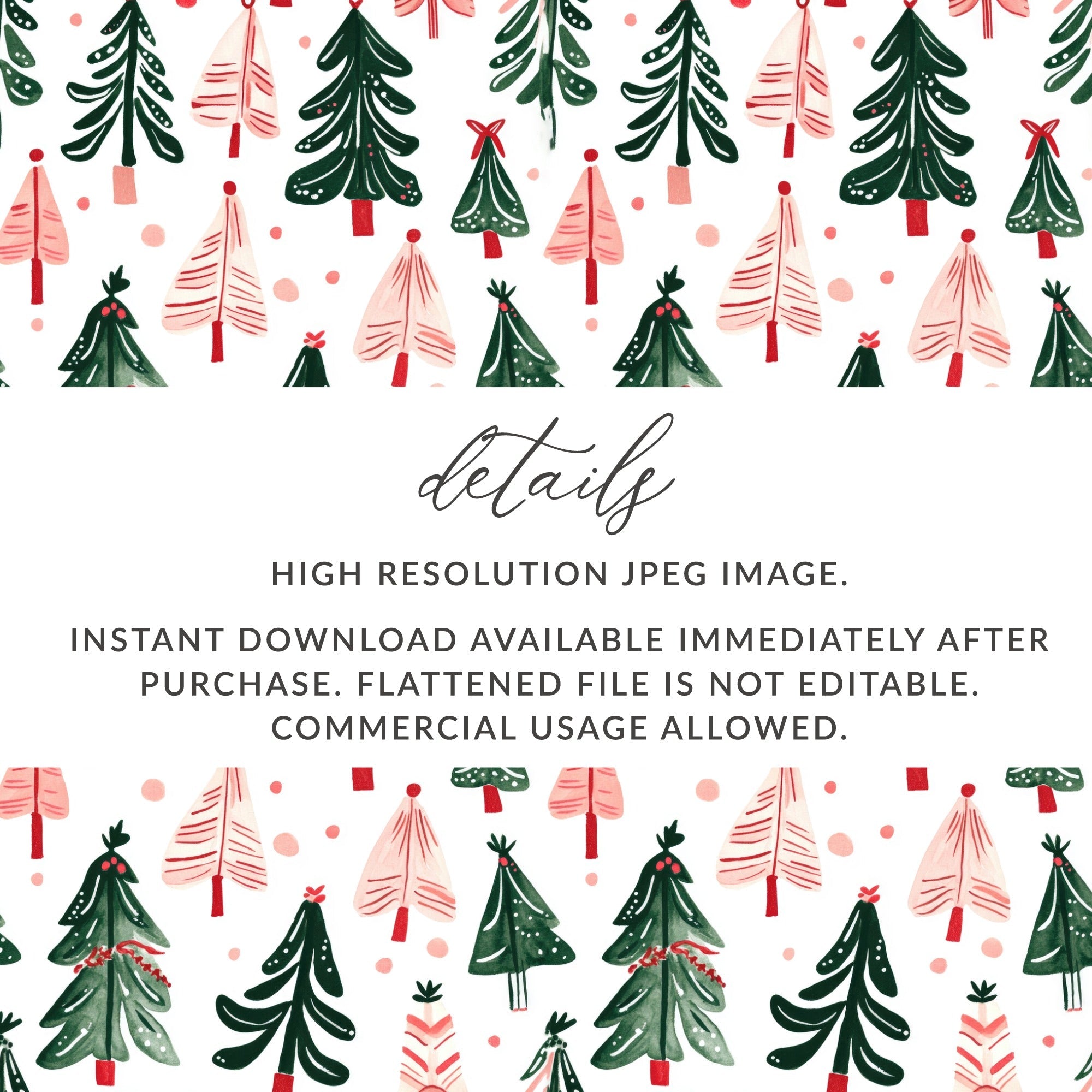 Christmas Tree Pattern Digital Paper, Holiday Trees Seamless Pattern, Festive Digital Download, Scrapbooking Paper Pack - Moore and Mountain
