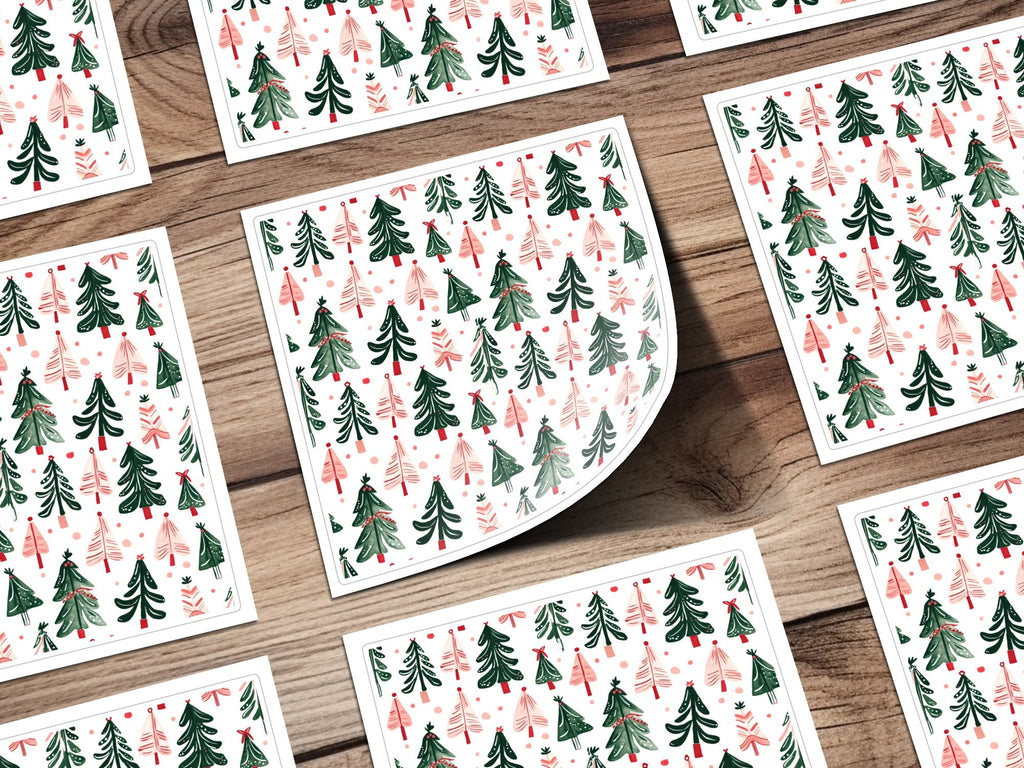Christmas Tree Pattern Digital Paper, Holiday Trees Seamless Pattern, Festive Digital Download, Scrapbooking Paper Pack - Moore and Mountain