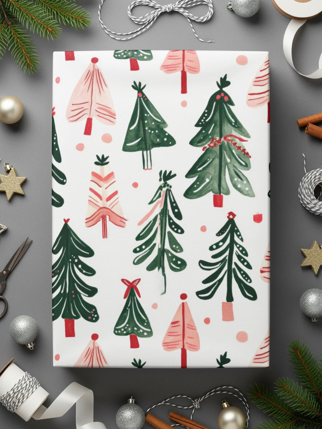 Christmas Tree Pattern Digital Paper, Holiday Trees Seamless Pattern, Festive Digital Download, Scrapbooking Paper Pack - Moore and Mountain