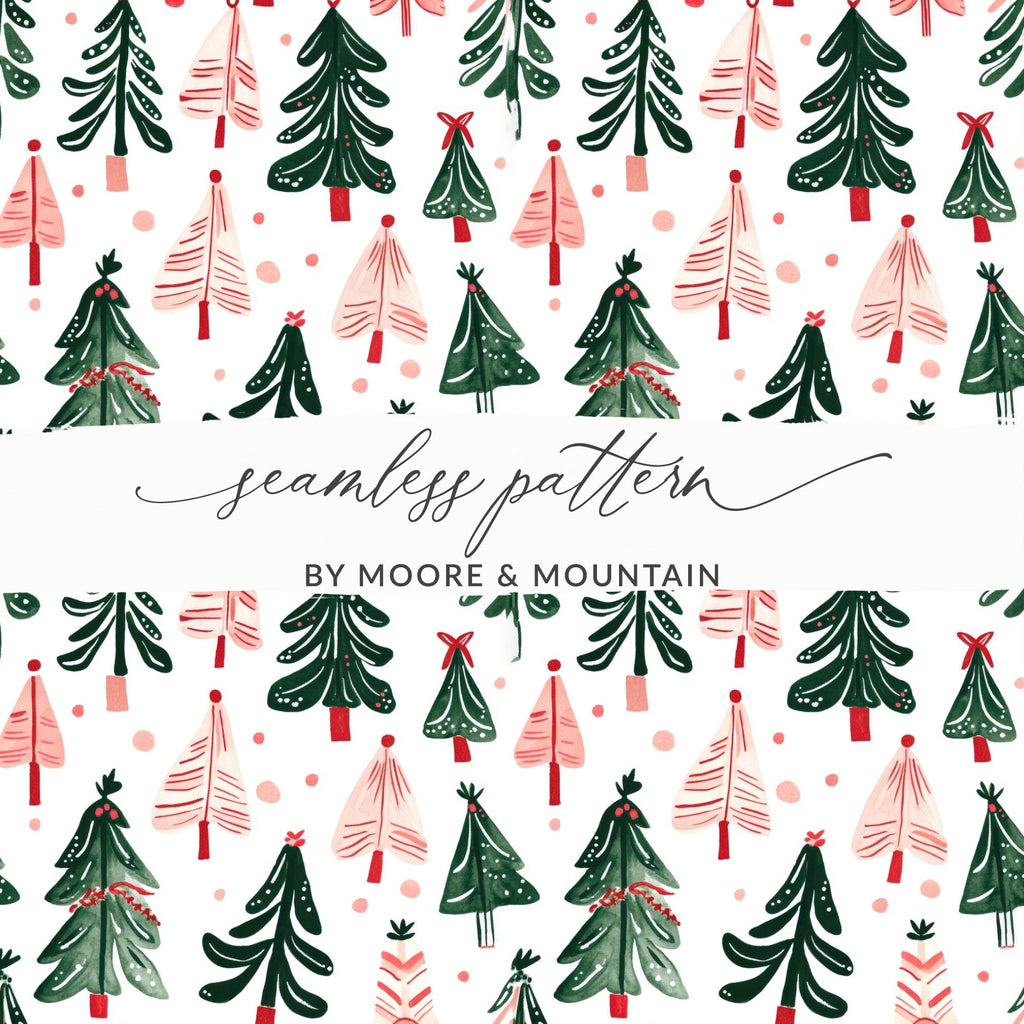 Christmas Tree Pattern Digital Paper, Holiday Trees Seamless Pattern, Festive Digital Download, Scrapbooking Paper Pack - Moore and Mountain