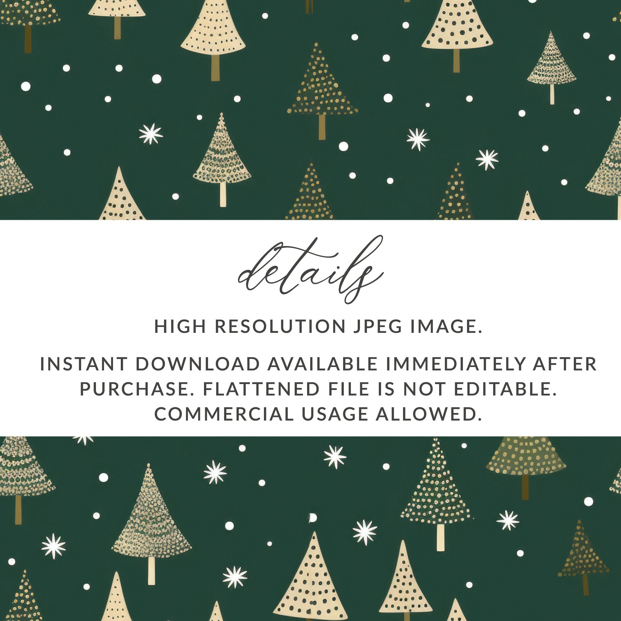 Christmas Tree Seamless Pattern Digital Paper, Holiday Season Background, Winter Snowflakes, Festive JPEG File, 12x12 inch Digital - Moore and Mountain