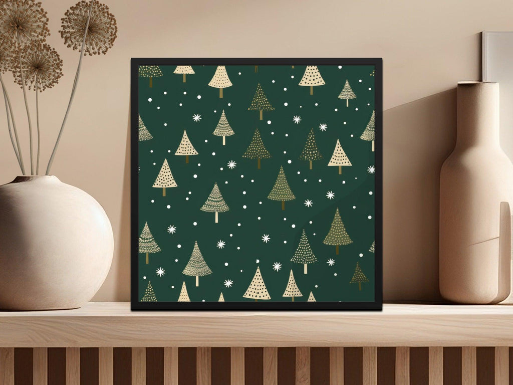 Christmas Tree Seamless Pattern Digital Paper, Holiday Season Background, Winter Snowflakes, Festive JPEG File, 12x12 inch Digital - Moore and Mountain