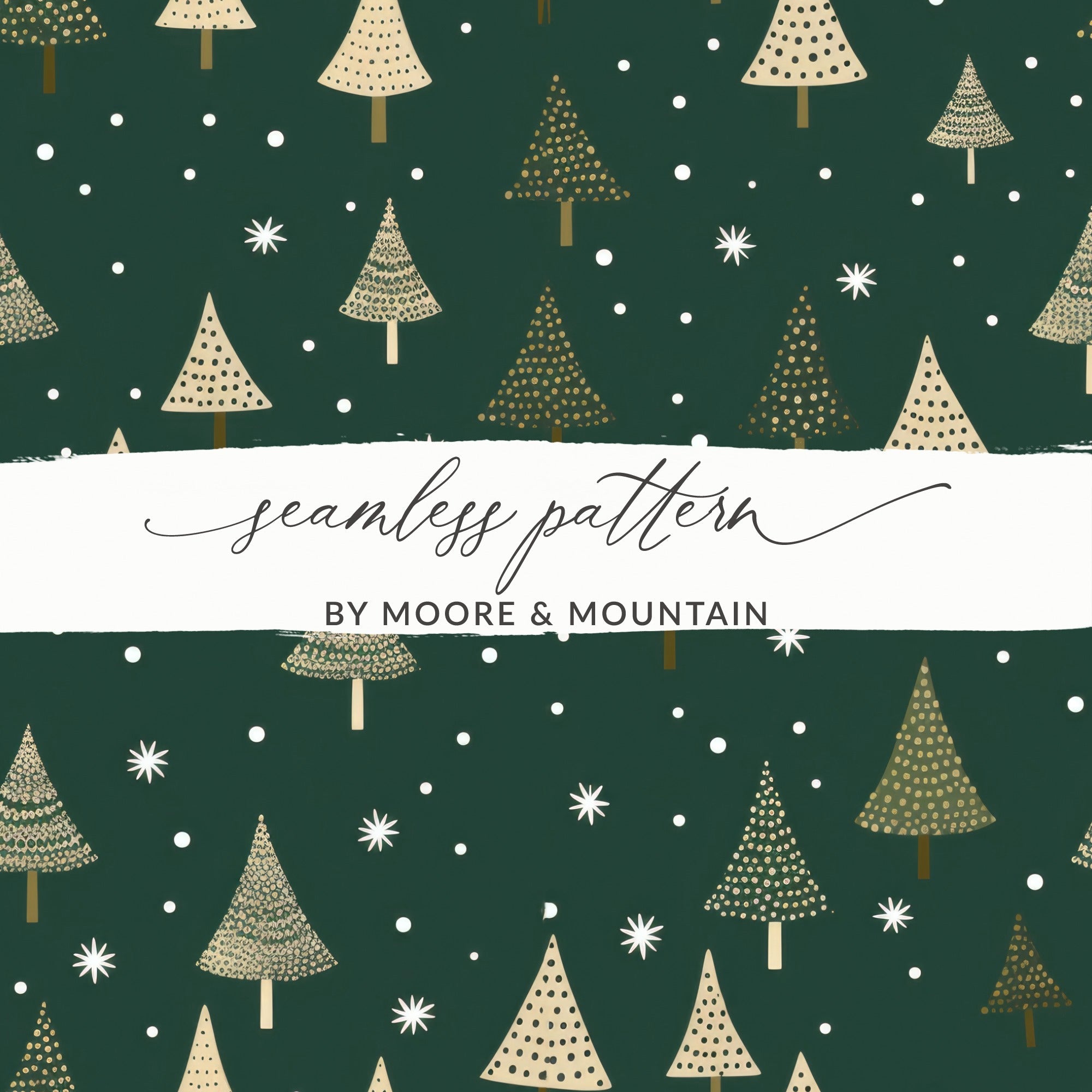 Christmas Tree Seamless Pattern Digital Paper, Holiday Season Background, Winter Snowflakes, Festive JPEG File, 12x12 inch Digital - Moore and Mountain