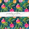 Christmas Watercolor Digital Paper, Pink Ornament, Gold Ornament, Holiday Pattern, Seamless Festive Background, Printable Scrapbook Paper - Moore and Mountain