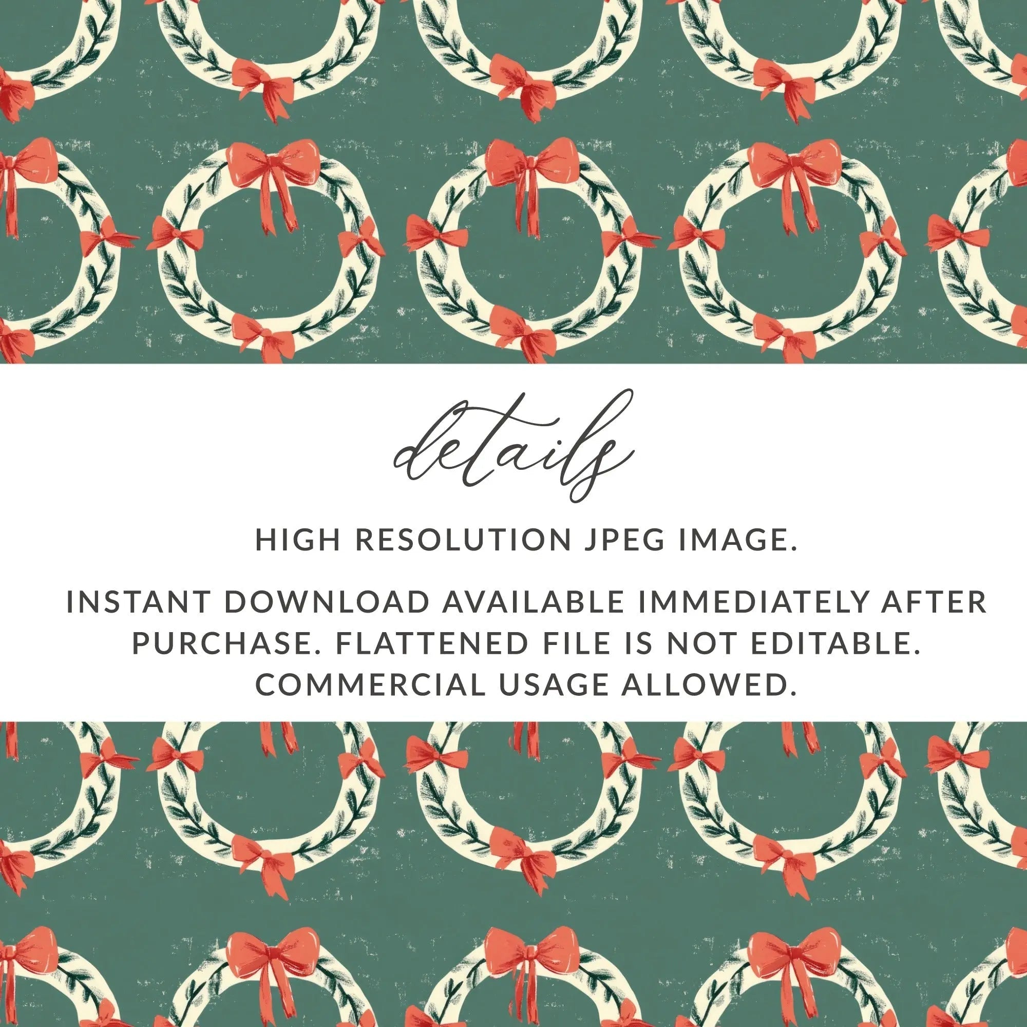 Christmas Wreath Seamless Pattern Digital Paper, Holiday Backgrounds, Fabric Design, Scrapbooking, 12x12 inch JPEG Files Download - Moore and Mountain