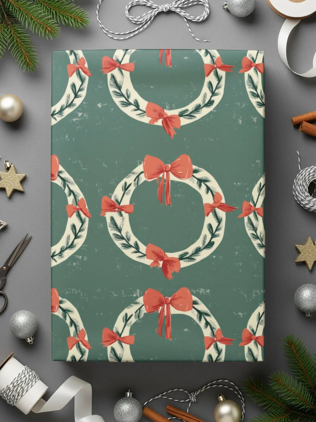 Christmas Wreath Seamless Pattern Digital Paper, Holiday Backgrounds, Fabric Design, Scrapbooking, 12x12 inch JPEG Files Download - Moore and Mountain