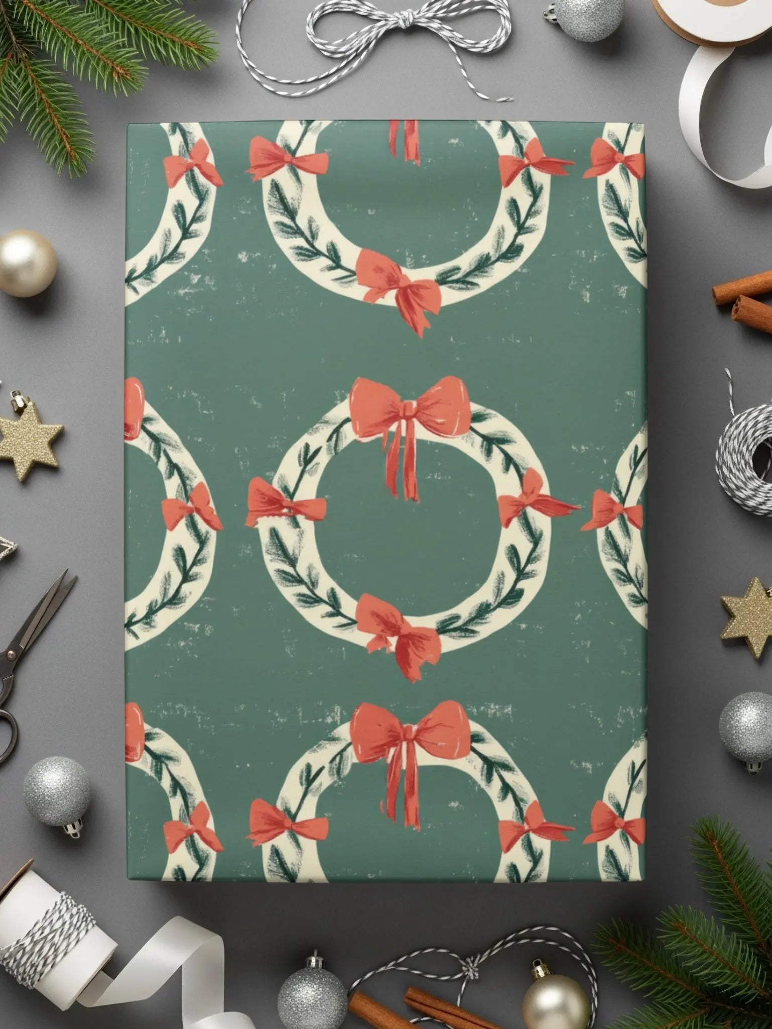 Christmas Wreath Seamless Pattern Digital Paper, Holiday Backgrounds, Fabric Design, Scrapbooking, 12x12 inch JPEG Files Download - Moore and Mountain
