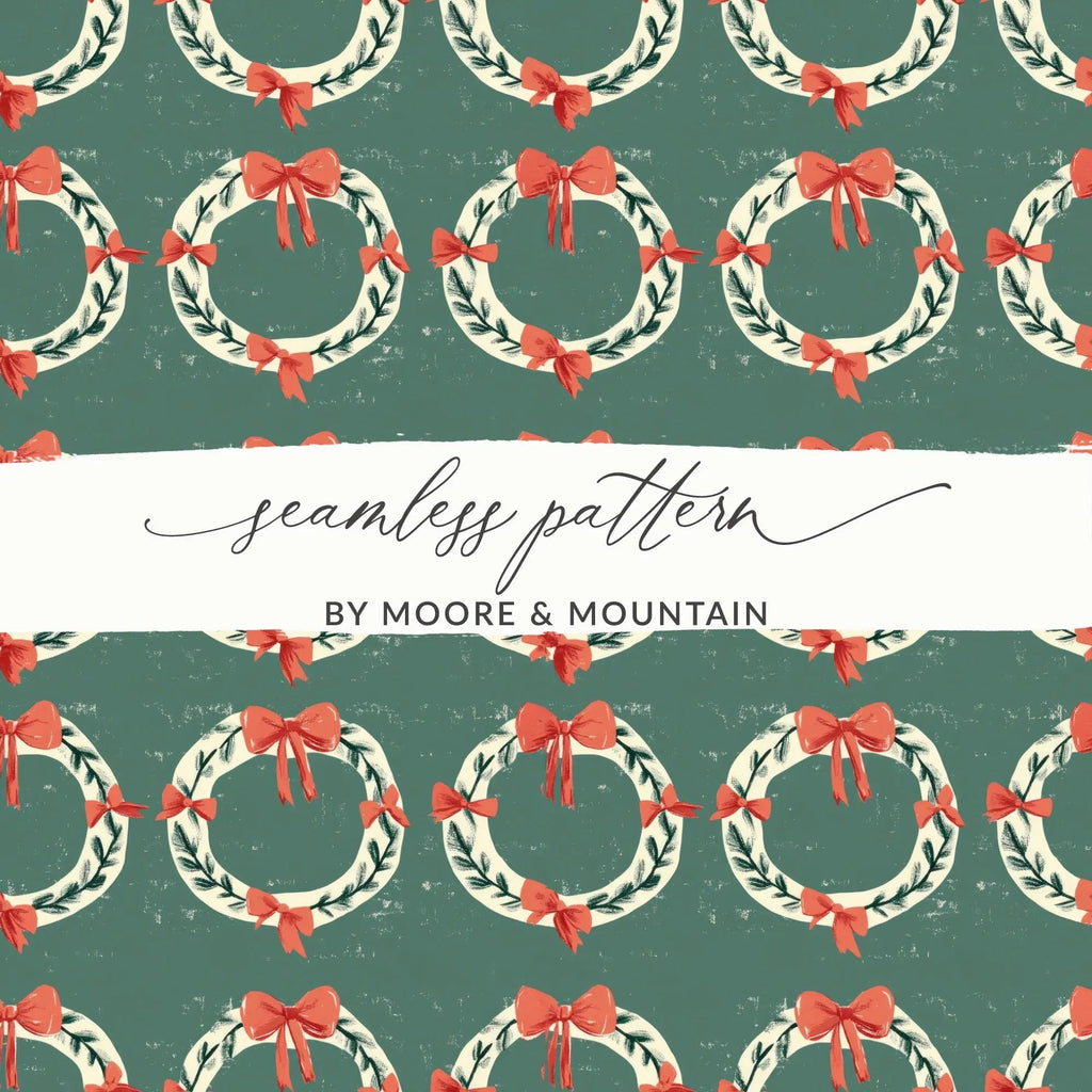 Christmas Wreath Seamless Pattern Digital Paper, Holiday Backgrounds, Fabric Design, Scrapbooking, 12x12 inch JPEG Files Download - Moore and Mountain