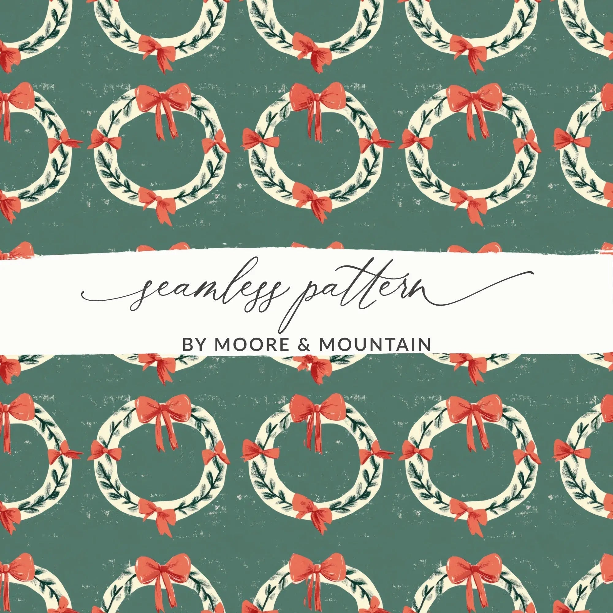 Christmas Wreath Seamless Pattern Digital Paper, Holiday Backgrounds, Fabric Design, Scrapbooking, 12x12 inch JPEG Files Download - Moore and Mountain