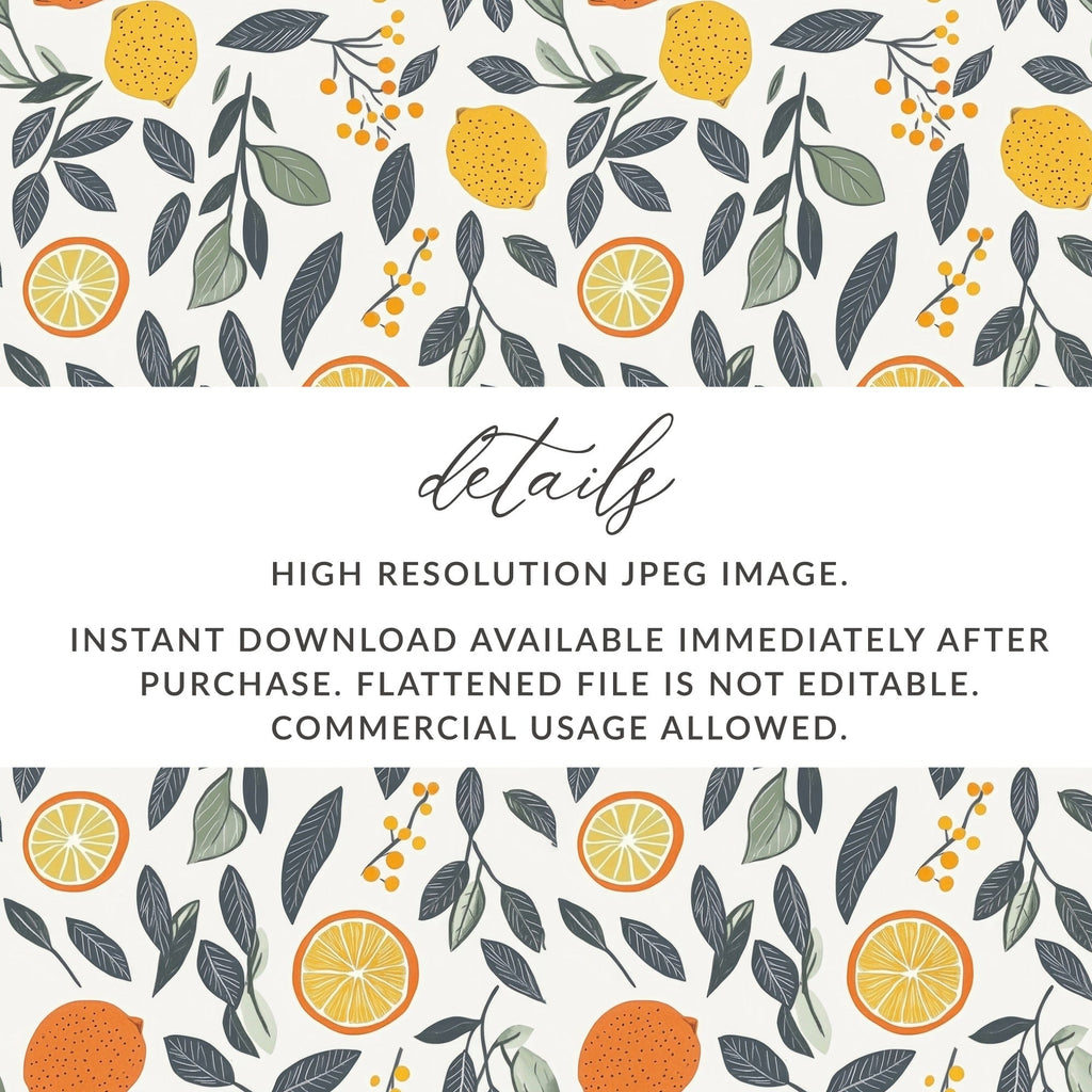 Citrus Digital Paper, Seamless Pattern, Lemon, Orange, Floral, Digital Download, Scrapbooking, Fabric Design, Printable Paper - Moore and Mountain